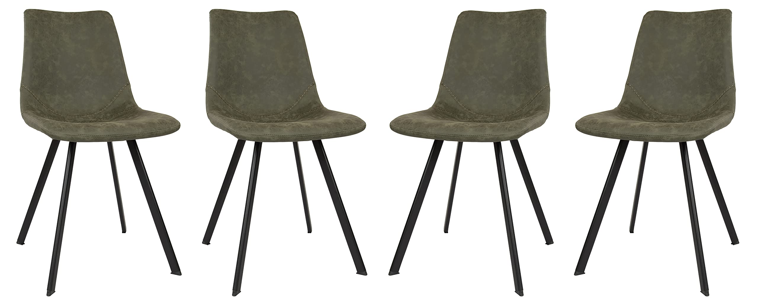 LeisureMod Dining Chairs Set of 4 - Modern Upholstered Leather Accent Chairs with Powder-Coated Metal Base for Dining Room, Living Room & Kitchen (Markley Series, Olive Green) - Perfect for Family Gatherings & Entertaining Guests