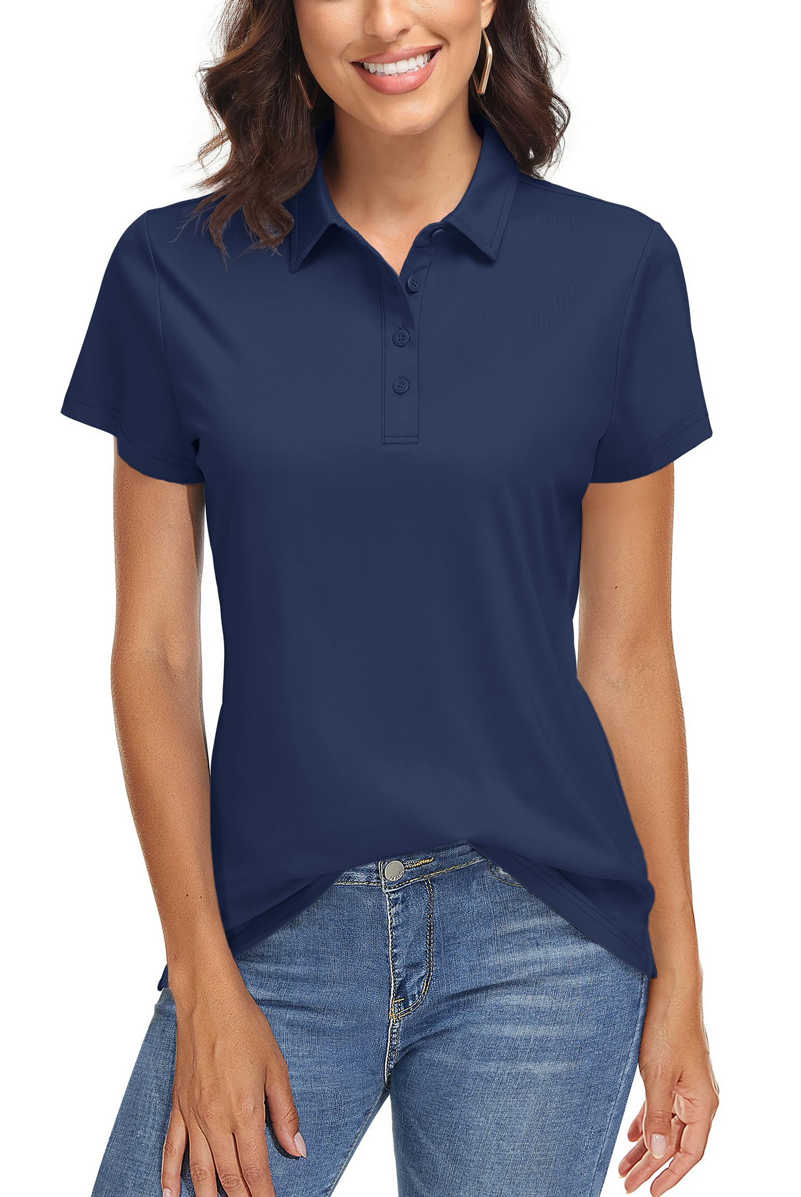 TACVASEN Women's Quick Dry UPF 50+ Sun Protection Golf Polo Shirt - Short Sleeve Moisture Wicking Collared Top for Golf, Tennis & Outdoor Activities