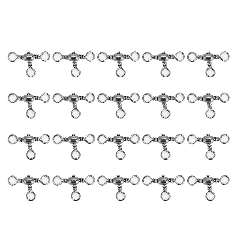 MLMLH 20Pcs Durable 3-Way Rolling Swivels Fishing Connectors - Triple Barrel Swivel for Saltwater & Freshwater Fishing - Perfect for Lure Rigs, Bottom Fishing & Trolling
