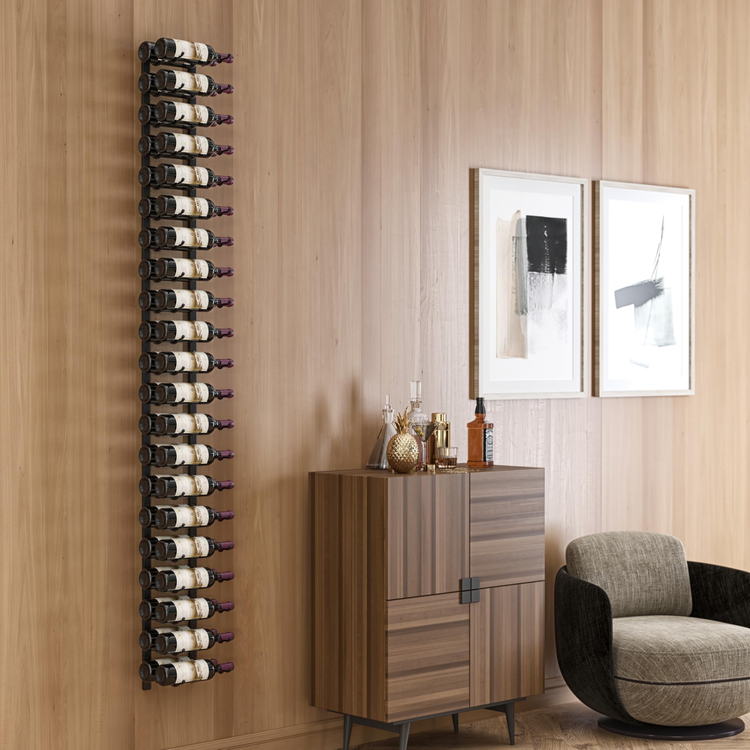 W Series Pro Wine Rack 7 - Single Stack Metal Wall Mounted Wine Storage (42 Bottle Capacity) - Brushed Nickel Modern Space Saving Design for Kitchen, Dining Room or Wine Cellar Organization