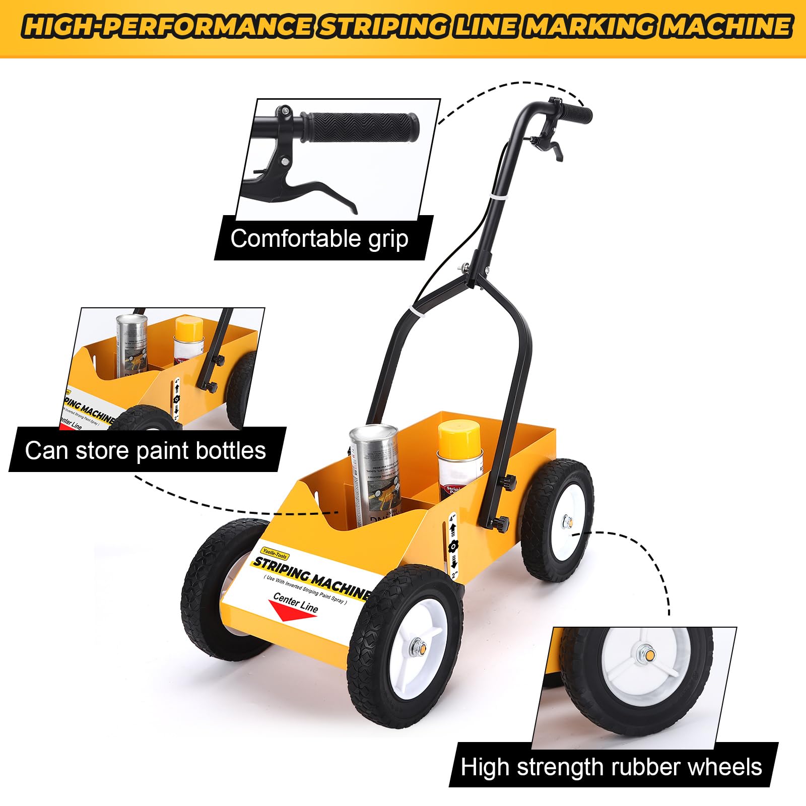 2395000 Professional Parking Lot Striping Machine - High Performance Line Marking Equipment for Roads & Pavements | Compatible with Inverted Striping Spray Paint | 9.8x13x28.3 Inch Yellow | Ideal for Parking Lots, Warehouses & Construction Sites