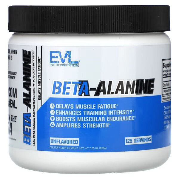 EVLution Nutrition Beta Alanine Powder 200g - Unflavored Pre-Workout Supplement for Muscle Endurance & Performance Boost | Gym, Running & Athletic Training