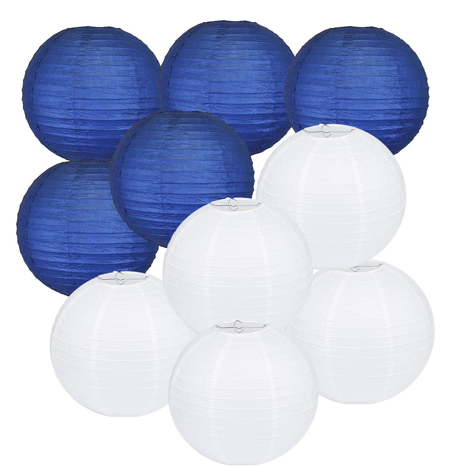 Navy Blue & White Paper Lanterns - Birthday Party Decorations, Baby Shower, Wedding, Father's Day, Bachelor & Bridal Shower Decor | Perfect for Indoor & Outdoor Celebrations