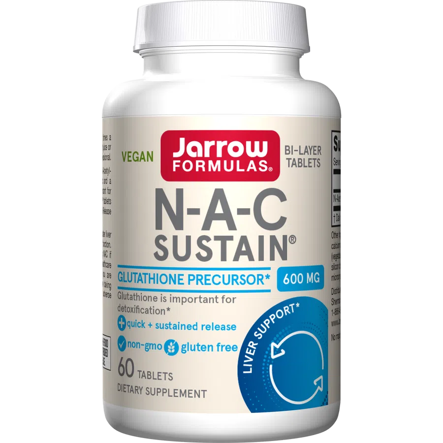 Jarrow Formulas NAC Sustain 600mg - N-Acetyl Cysteine Supplement for Liver Support & Detox - Antioxidant Boost for Immune System - Use for Respiratory Health, Exercise Recovery & Cellular Protection
