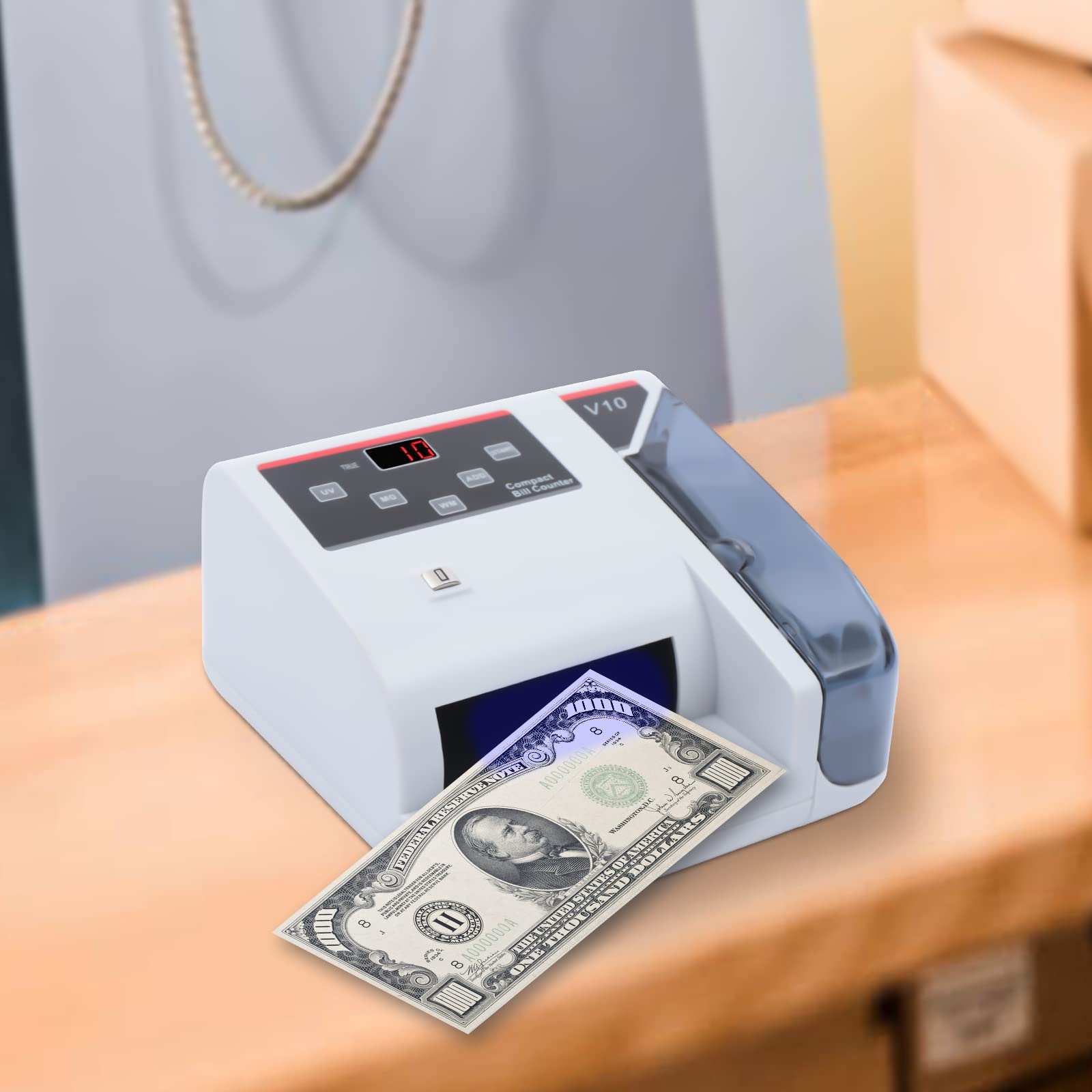 Portable Money Counter Machine with UV/MG/WM Counterfeit Detection - Multi-Currency Bill Counter for USD, EUR, GBP - 100-240V LED Display Cash Counting for Banks, Retail Stores, and Small Businesses