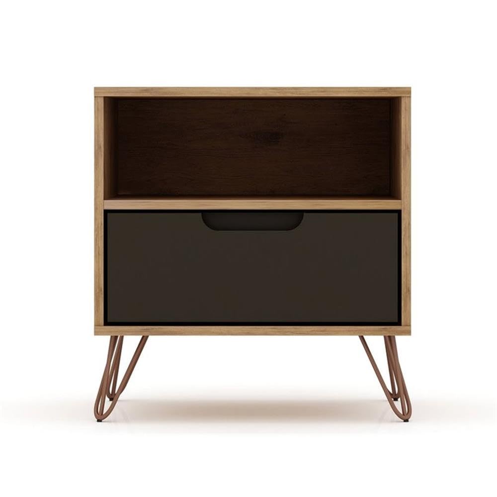 Mid Century Modern Nightstands Set of 2 with Drawer & Cubby - Functional Storage Organizer for Bedroom & Living Room - Grey Manhattan Comfort Rockefeller Bedside Tables - Perfect for Small Spaces, Guest Rooms & Apartment Decor