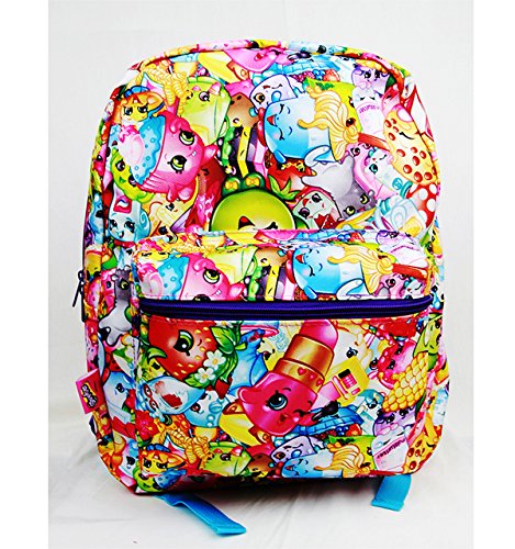 16 Inch Shopkins Themed Backpack - Kooky, Chocolate, Donut & Lippy Lips Allover Print Design for Girls | School, Travel & Sleepover Essentials