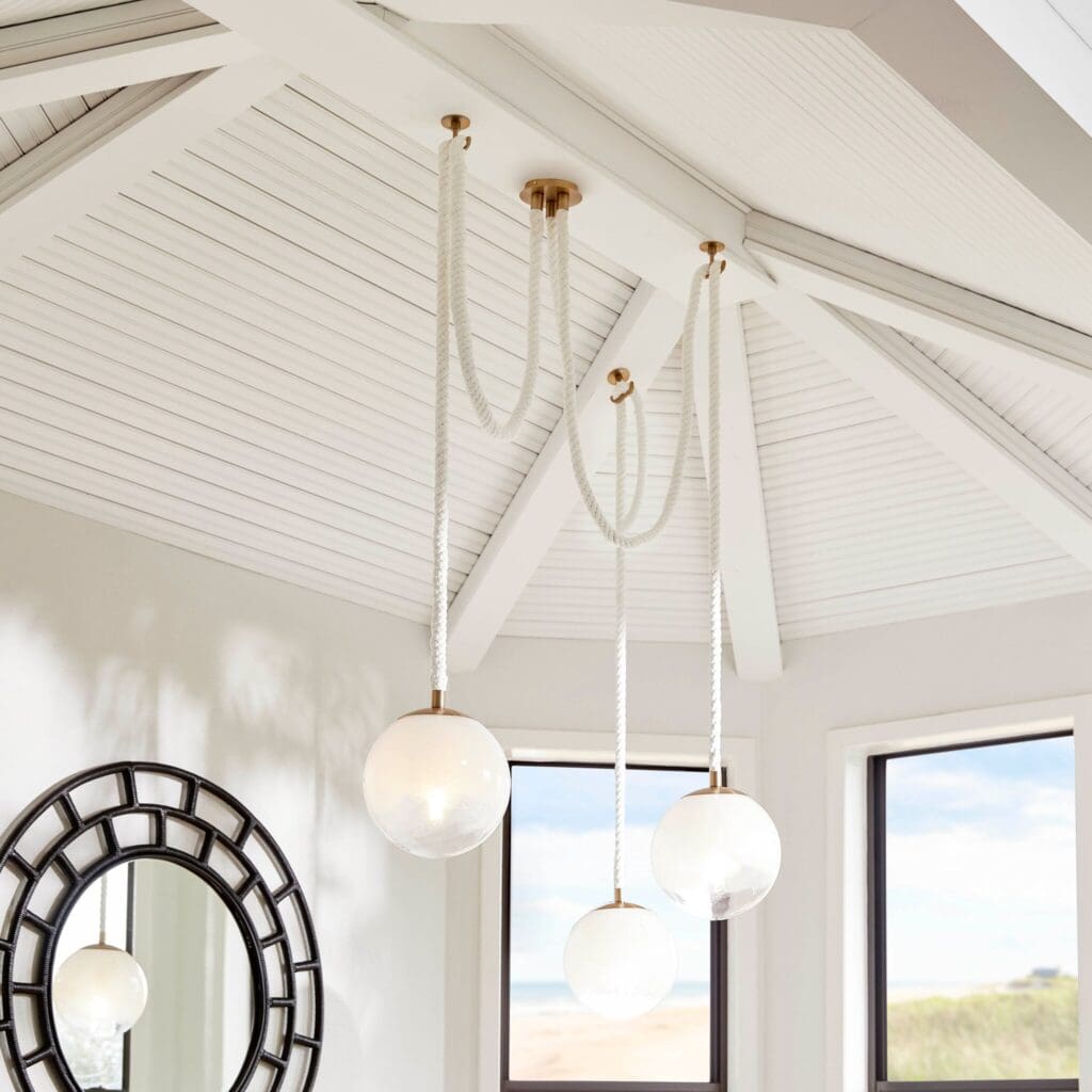 Cyan Design 11621 Rockport 3-Light Pendant with Natural Sisal Rope, Milky Glass Shade & Aged Brass Finish - Transitional Style Lighting for Kitchen Island, Dining Room or Entryway