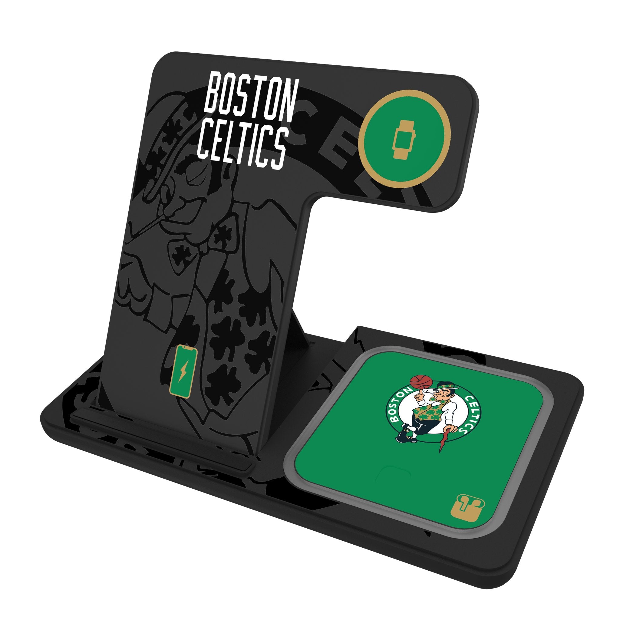 Boston Celtics Monocolor Tilt 3-in-1 Wireless Charging Station for iPhone, Android & AirPods - Perfect for Home, Office & Travel