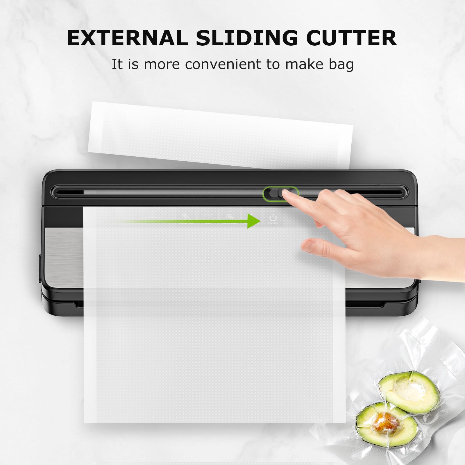 Bonsenkitchen Vacuum Sealer Machine - Automatic Food Sealer with 50 Bags & 1 Roll, Built-in Cutter | High-Speed Continuous Sealing for Meat, Cheese, Vegetables | Compact Design for Kitchen, Camping & Meal Prep (Black)
