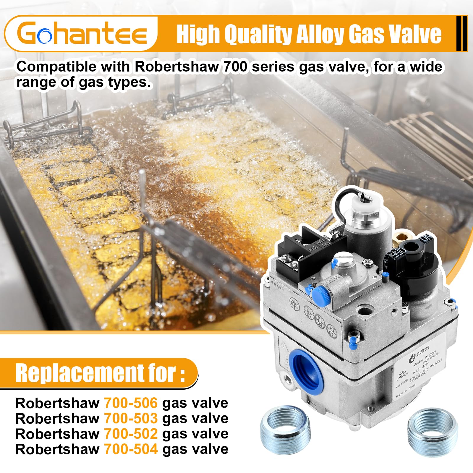 Robertshaw 700-506 Gas Valve Replacement - 720000 BTU/H Fast Opening Combination Valve for Gas Fryers - Compatible with Natural, Manufactured, Mixed & Air Mixtures - Perfect for Commercial Kitchen Equipment Repair and Maintenance