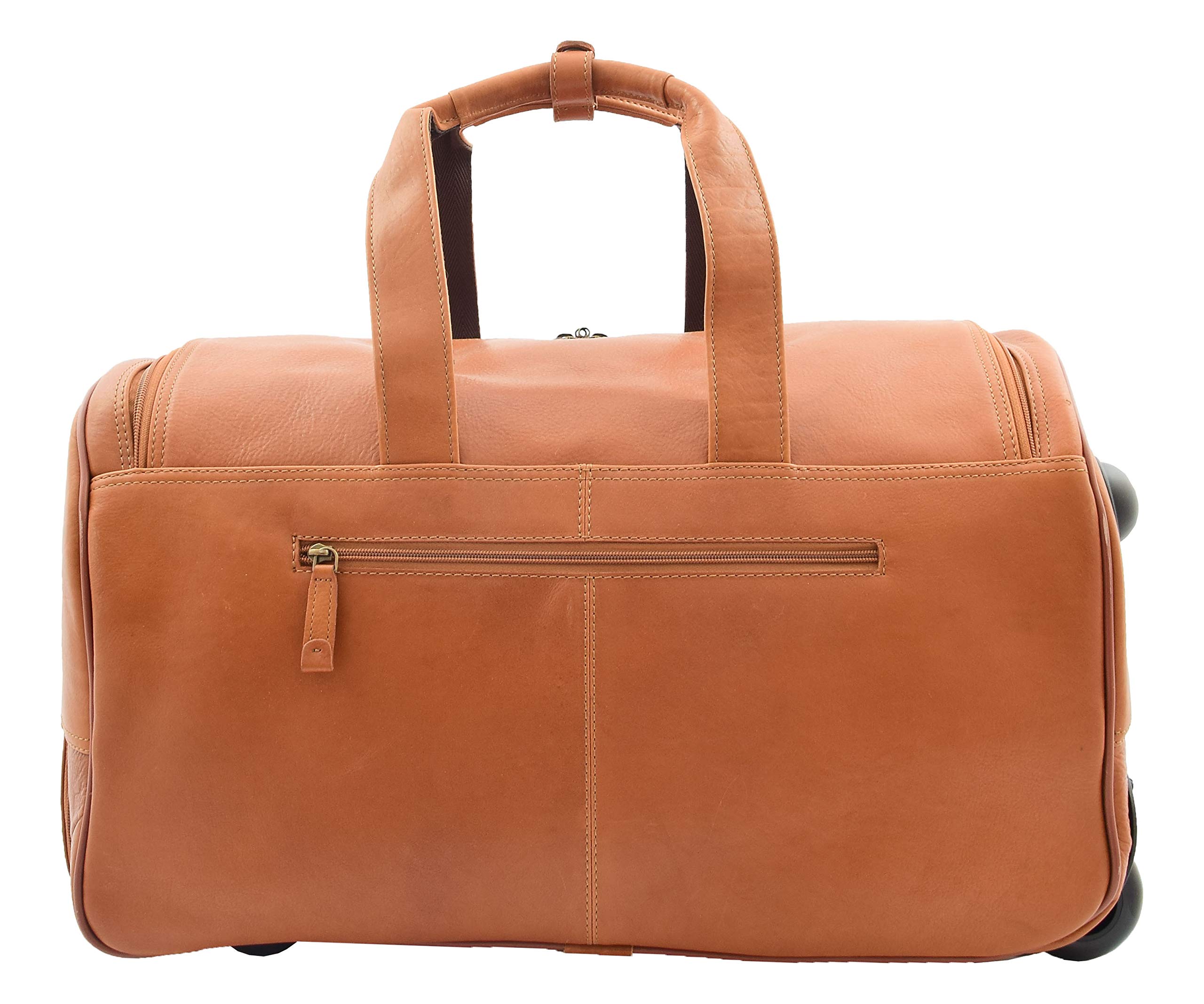 Premium Genuine Tan Leather Wheeled Travel Duffle Bag with Telescopic Handle - Ozwald Collection (Large, Tan) - Perfect for Business Trips, Weekend Getaways & Air Travel Luggage