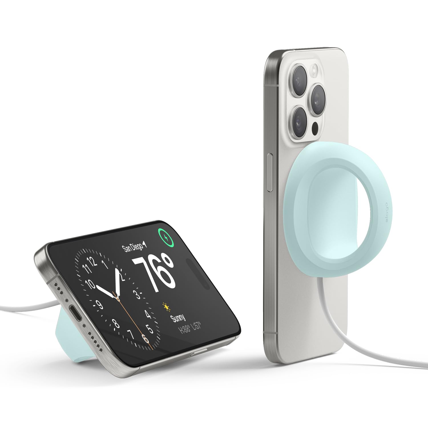 elago Grip Stand for MagSafe Charger - Universal Phone Holder Compatible with iPhone 16/15/14/13/12 Series - Nightstand Mode & Desktop Charging Stand - Perfect for Bedroom, Office, and Car Use (Mint Green) [Charger Not Included]