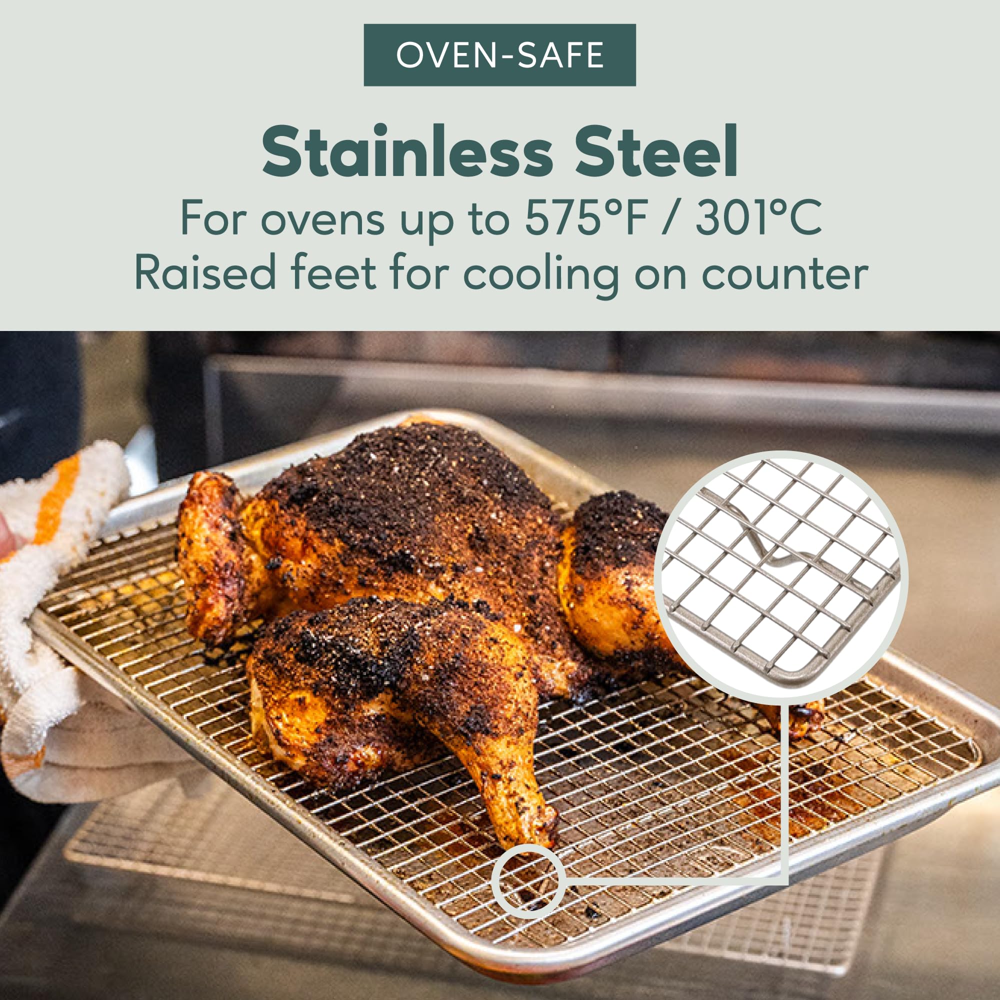 Premium Stainless Steel 8.5 x 12-inch Cooling & Baking Rack - Heavy Duty Oven-Safe Wire Rack for Roasting, Baking & Cooling - Fits Quarter Sheet Pans - Dishwasher Safe - Perfect for Cookies, Pastries, Meat Roasting & Meal Prep