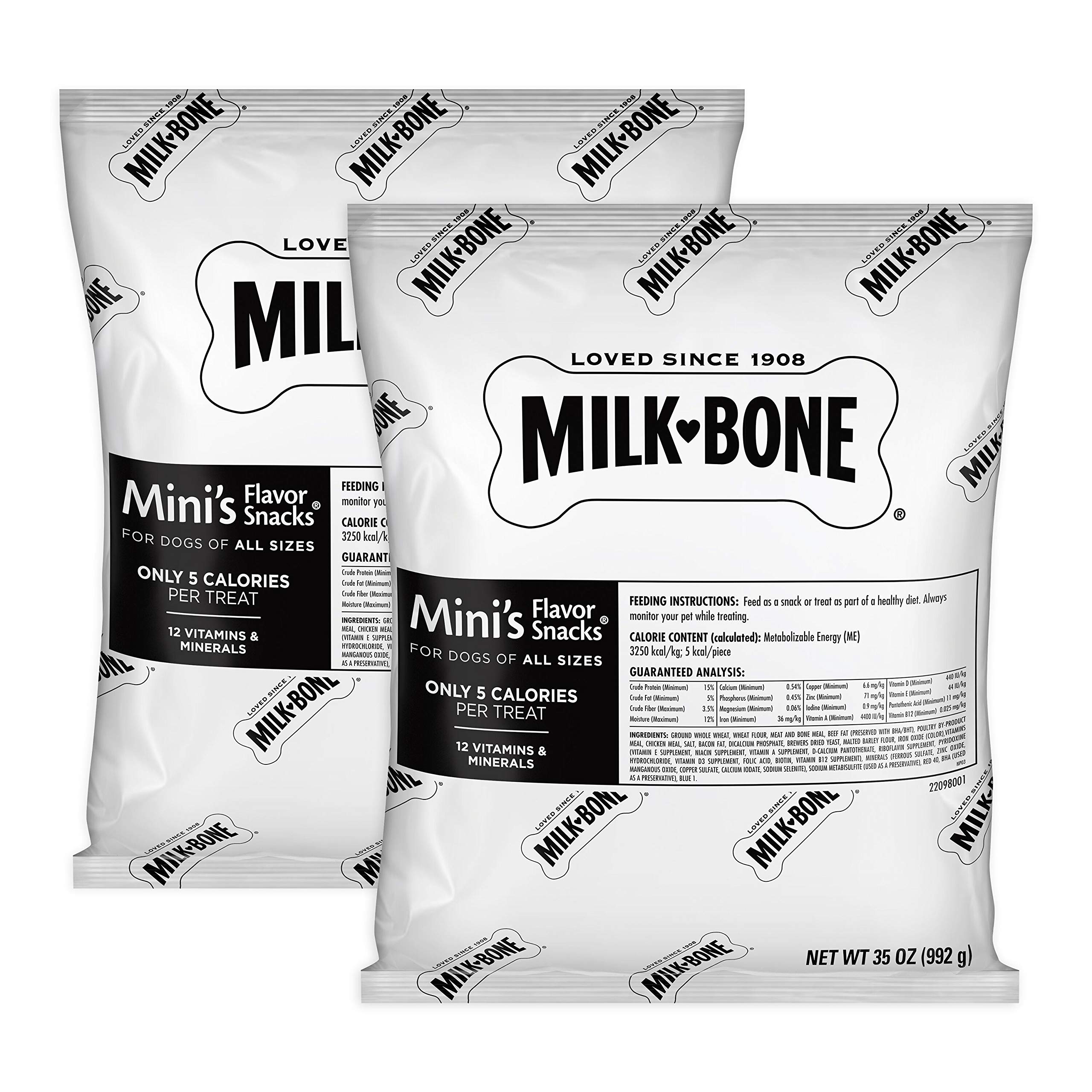 Milk-Bone Flavor Snacks Mini Dog Biscuits Refill Packs - Crunchy Dog Treats with Natural Flavors, 35oz (2-Pack) for Small & Medium Dogs - Perfect for Training, Rewards & Travel Snacks