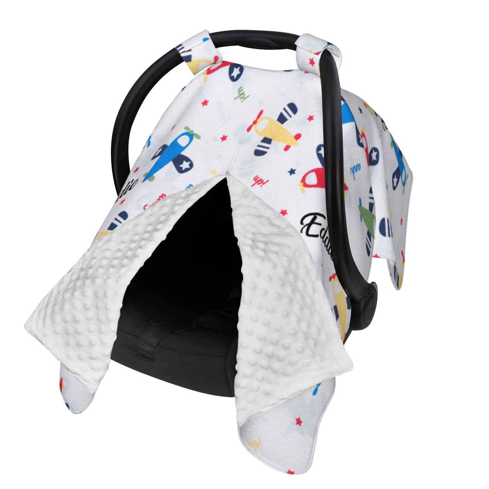 Custom Personalized Baby Car Seat Canopy with Name - Peekaboo Opening Minky Nursing Cover for Boys & Girls - Breathable Infant Stroller Canopy for Newborns - Perfect for Travel, Shopping & Outdoor Adventures