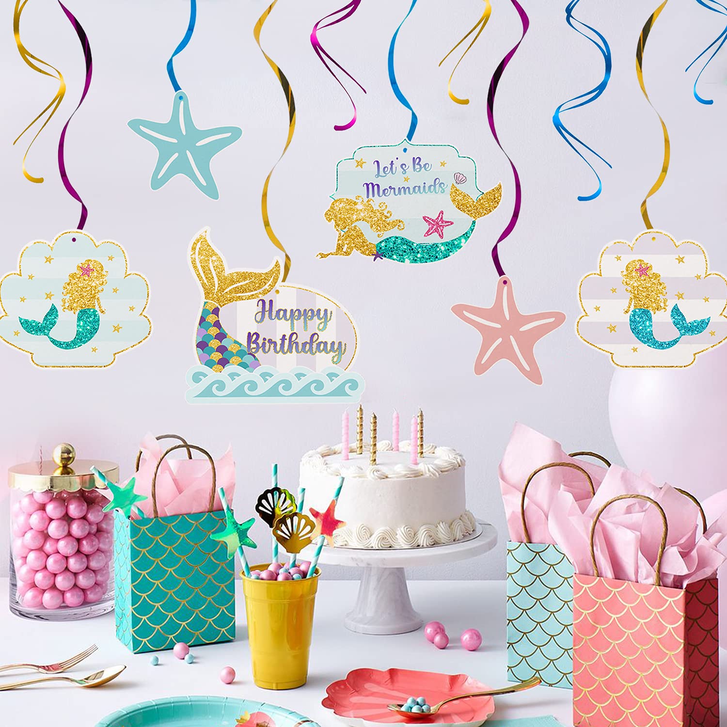 Mermaid Birthday Streamers - 12 Pcs Hanging Decor for Party Backdrop