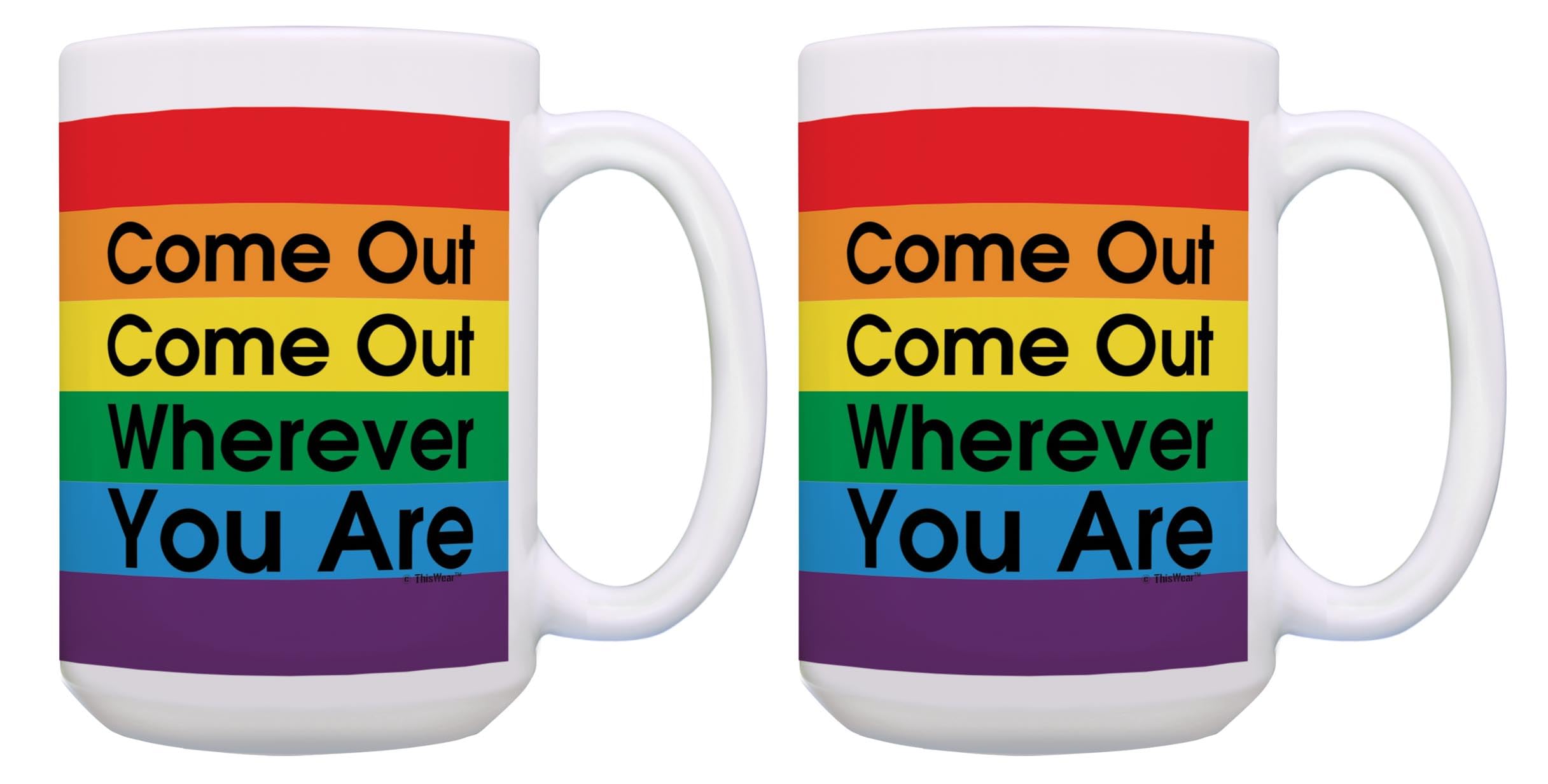 Rainbow Pride Coffee Mugs 2-Pack - 15oz Colorful Tea Cups for LGBTQ+ Gifts - Perfect for Coming Out Celebrations, Pride Month & Daily Coffee/Tea Use