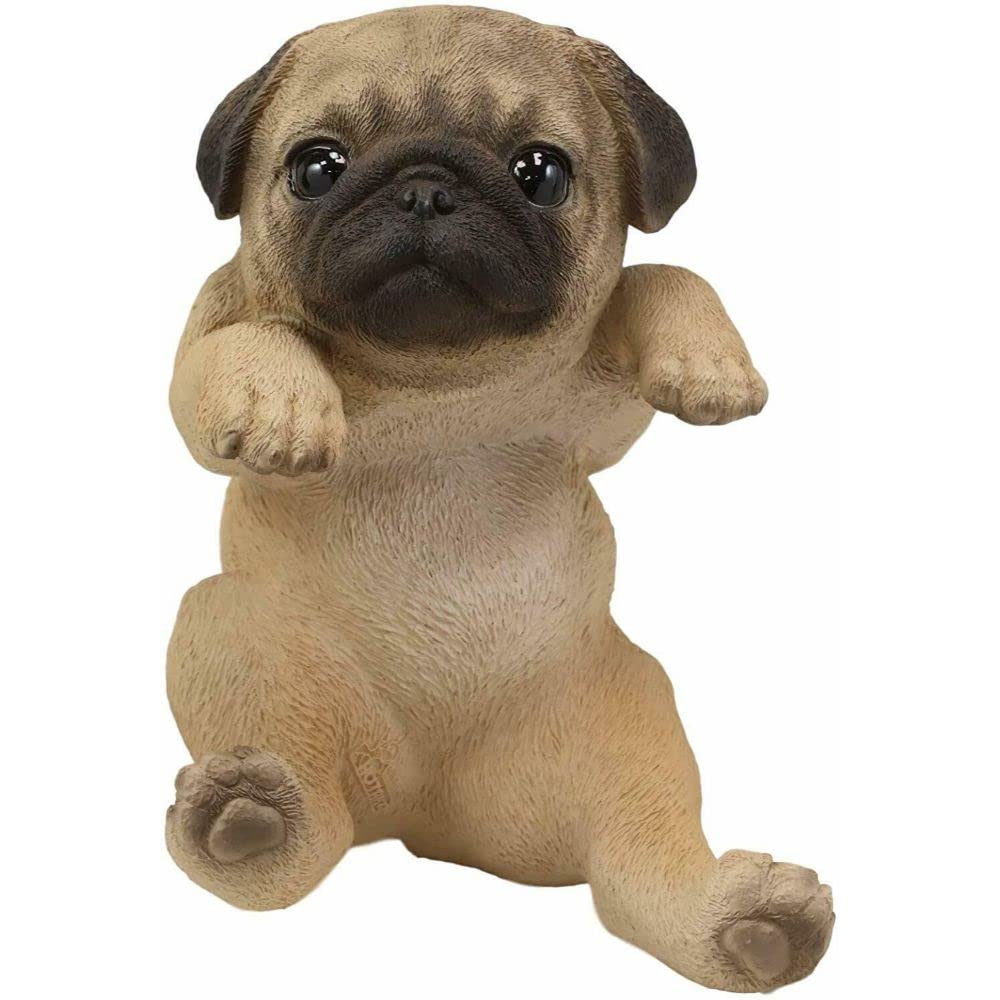 Pot Pal Hanging Pug Puppy Dog Statue 6.5 Inch with Realistic Glass Eyes - Cute Home Decor for Garden, Patio, or Indoor Plant Hanger