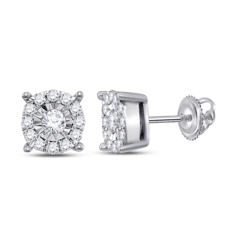 Dazzlingrock 10K White Gold Round White Diamond Cluster Earrings for Women - 1/4 Cttw | Elegant Jewelry Gift for Anniversary, Wedding & Special Occasions
