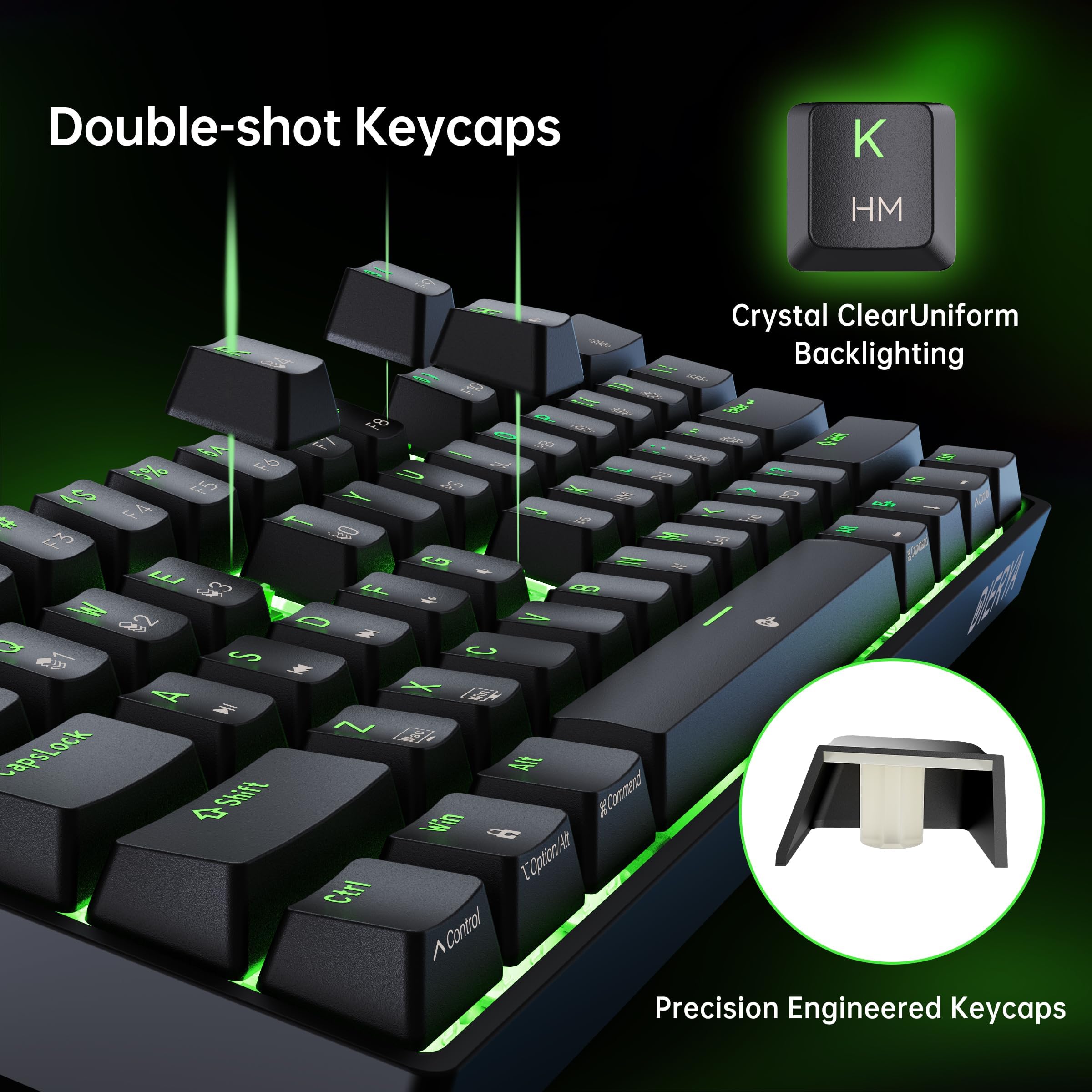 DIERYA DK61SE 60% Mechanical Gaming Keyboard - 61 Keys Anti-Ghosting RGB Backlit, Compact Wired USB-C Keyboard with Red Linear Switches for Windows PC/Mac Gamers & Typists - Perfect for Esports, Office Work & Programming