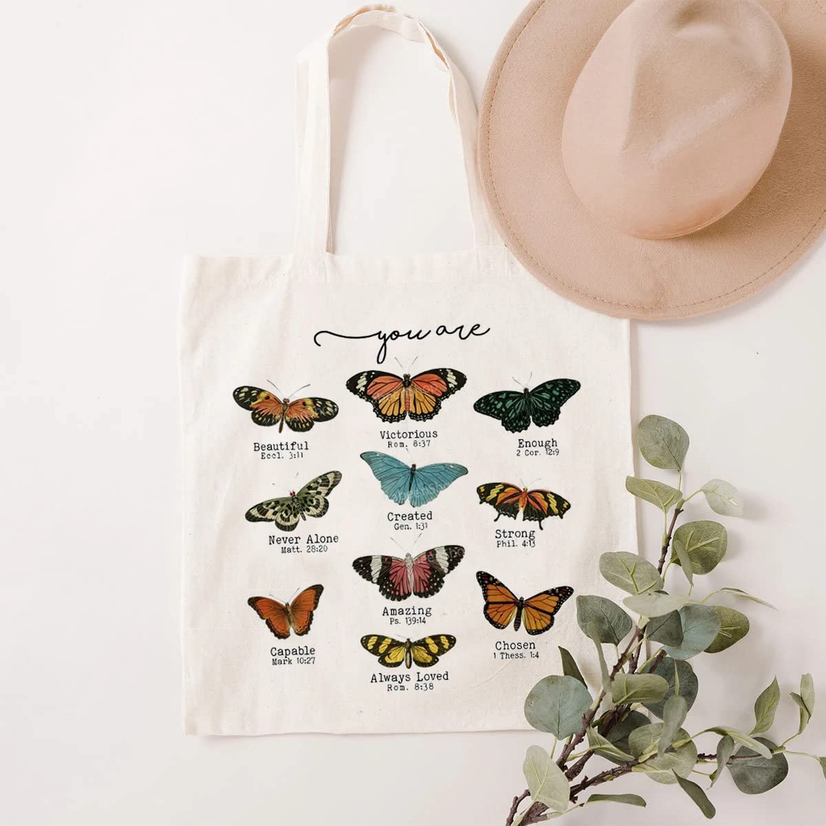 Butterfly Bible Verse Canvas Tote Bag - Inspirational & Funny Reusable Shopping Bag for Women - Perfect for Church, Bible Study, Groceries & Daily Use