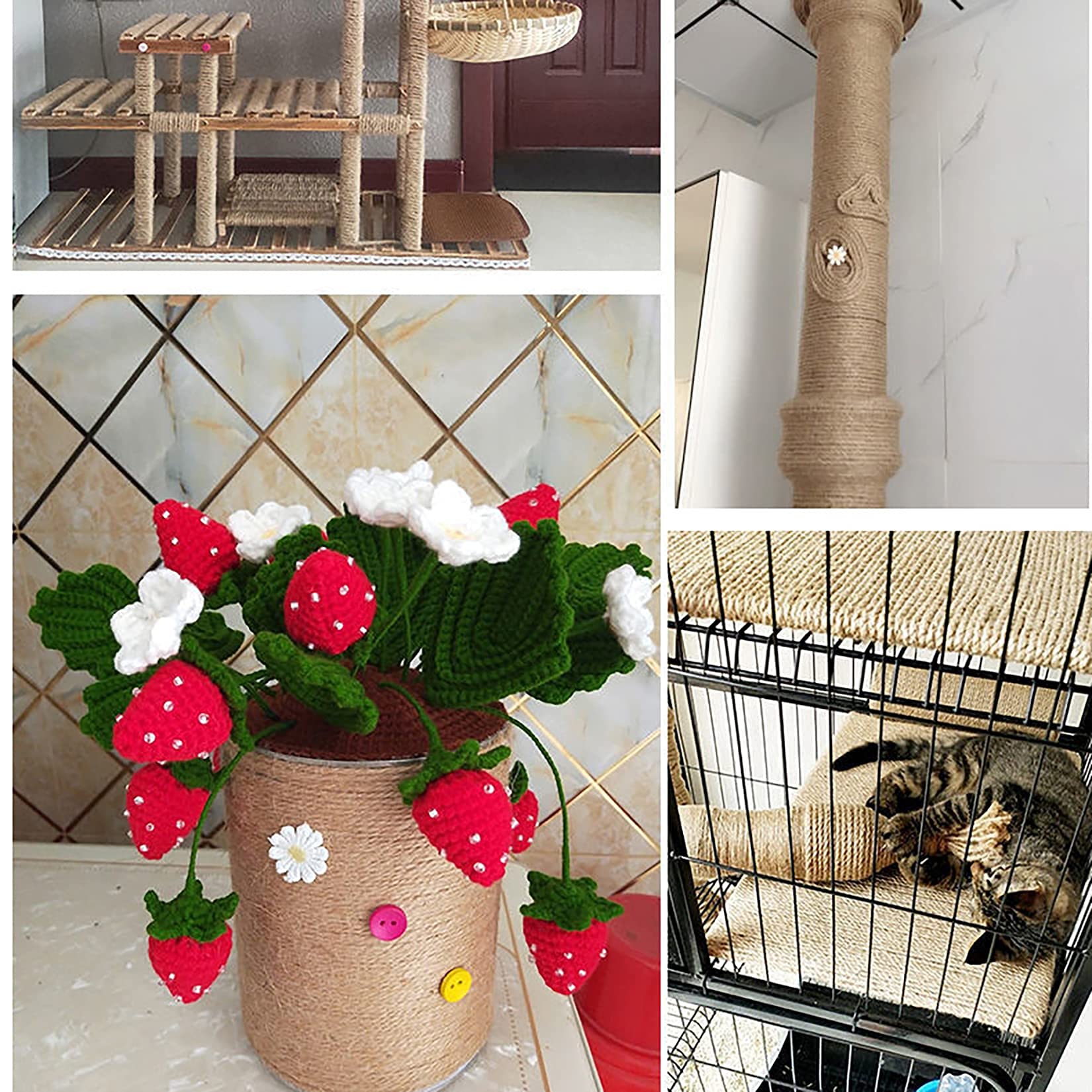 Natural Jute Rope & Hemp Twine - Strong Thick DIY Rope for Cat Scratchers, Gardening Bundling, Home Decor & Crafts | Eco-Friendly & Durable for Indoor/Outdoor Use
