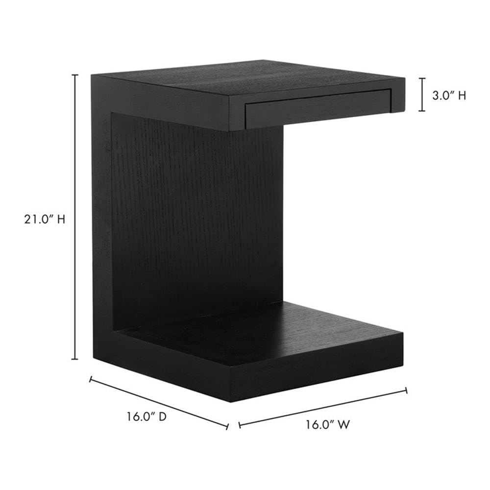 MAKLAINE Modern Rectangle Wood Side Table with Single Drawer - Black Oak Finish | Perfect for Living Room, Bedroom & Office Nightstand