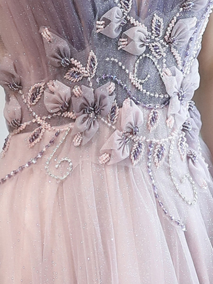 Elegant Purple V-Neck Tulle Long Prom Dress for Women - Formal Evening Gown for Homecoming, Ball, Wedding & Special Occasions