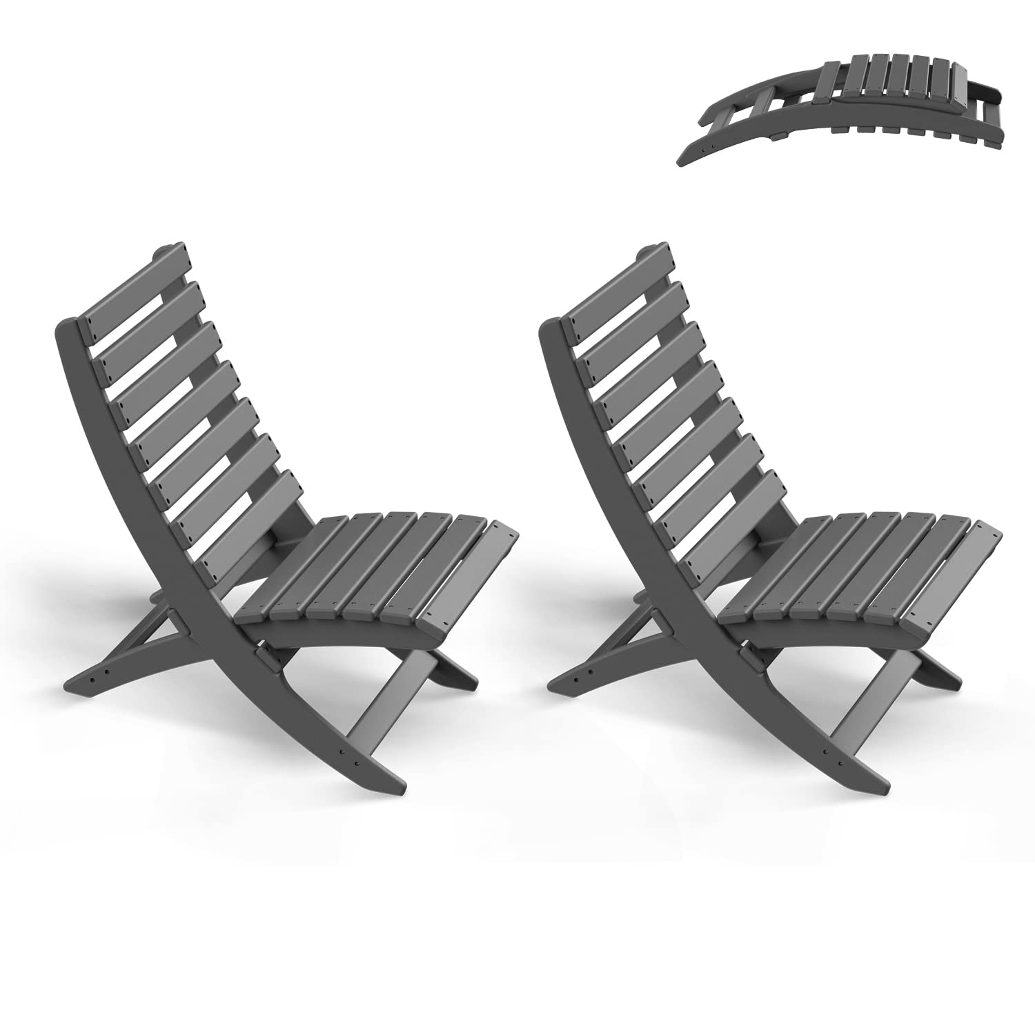 2-Pack Folding Xavier Chairs | Portable Adirondack-Style Outdoor Chairs | Heavy-Duty HDPE Plastic All-Weather Fire Pit Chairs | Perfect for Beach, Poolside, Deck, Garden, Patio & Fishing | Grey | Ideal for Camping, Backyard Relaxation & Outdoor Gatherings