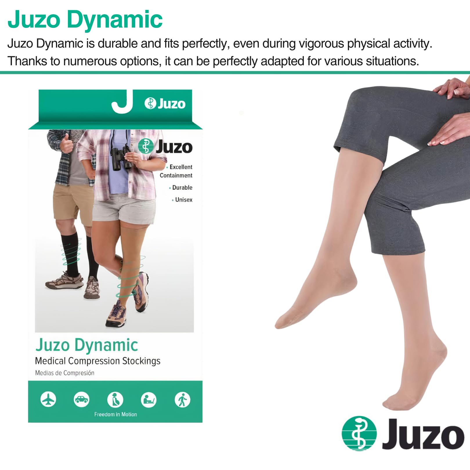 Juzo Dynamic 40-50 mmHg Medical Compression Stockings Knee High Open Toe - Varicose Veins & Edema Relief Socks for Men & Women - Ideal for Orthostatic Hypotension, Post-Surgery Recovery & Daily Support