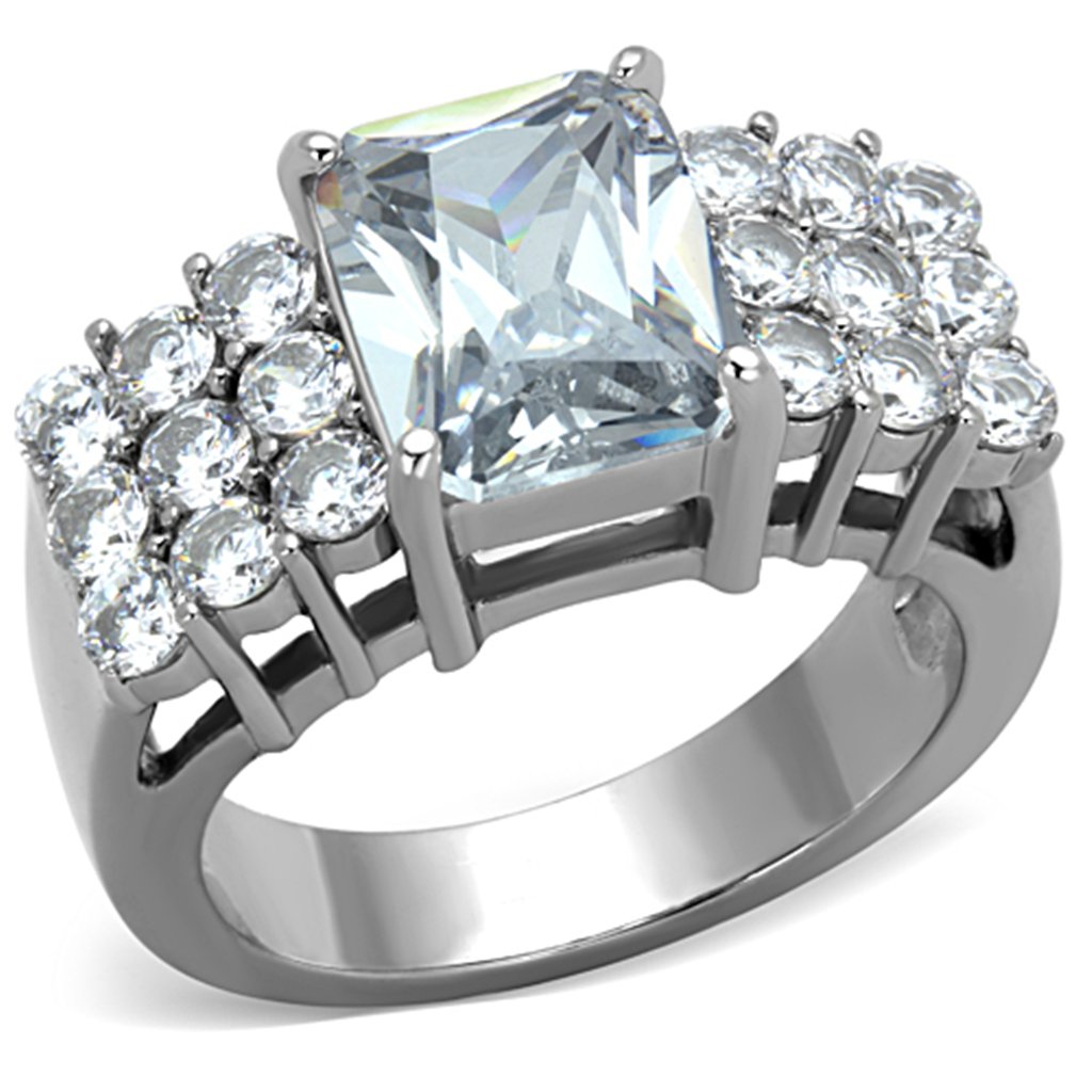 Marimor 316 Stainless Steel Women's Engagement Ring - 4.57ct Radiant Cut Cubic Zirconia Wedding Band for Her, Perfect for Proposals, Anniversaries & Special Occasions