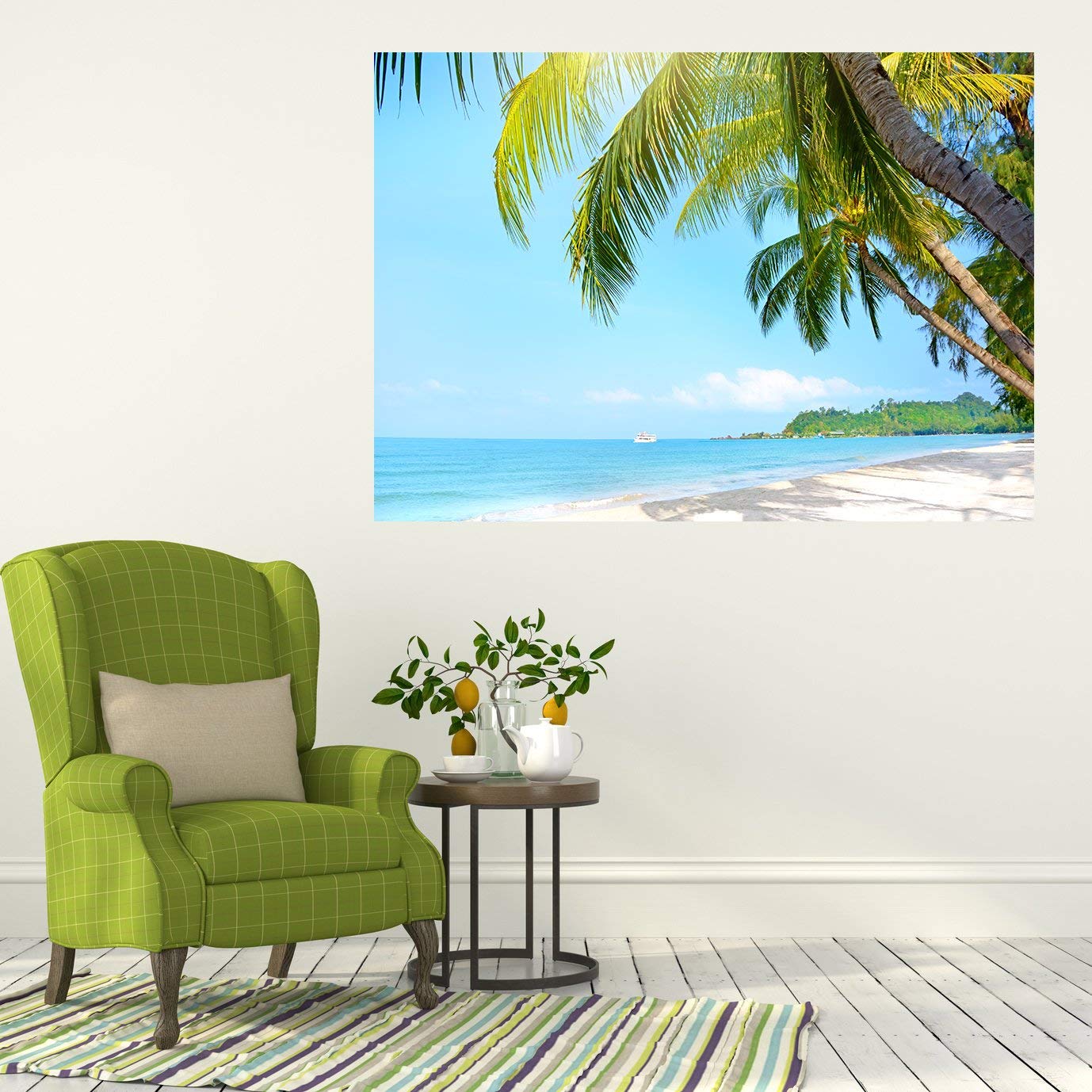 Mi Alma 3D Removable Vinyl Wall Stickers - Tropical Beach & Palm Tree Wall Art - Easy Peel & Stick Wallpaper - Durable Home Decor for Living Room, Bedroom, Nursery