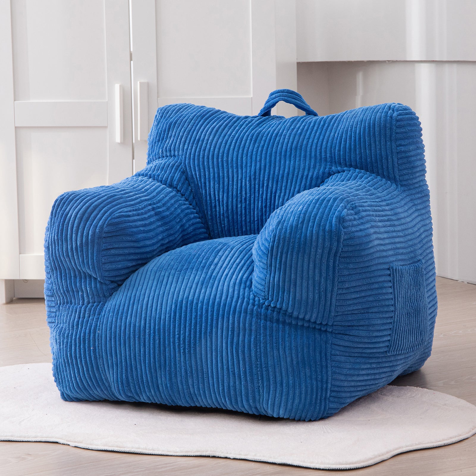 MAXYOYO Kids Bean Bag Chair - Soft Corduroy Bean Bag Couch with Armrests for Boys & Girls, Comfortable Seating for Bedroom, Playroom & Dorm (Blue) - Perfect for Reading, Gaming & Relaxing