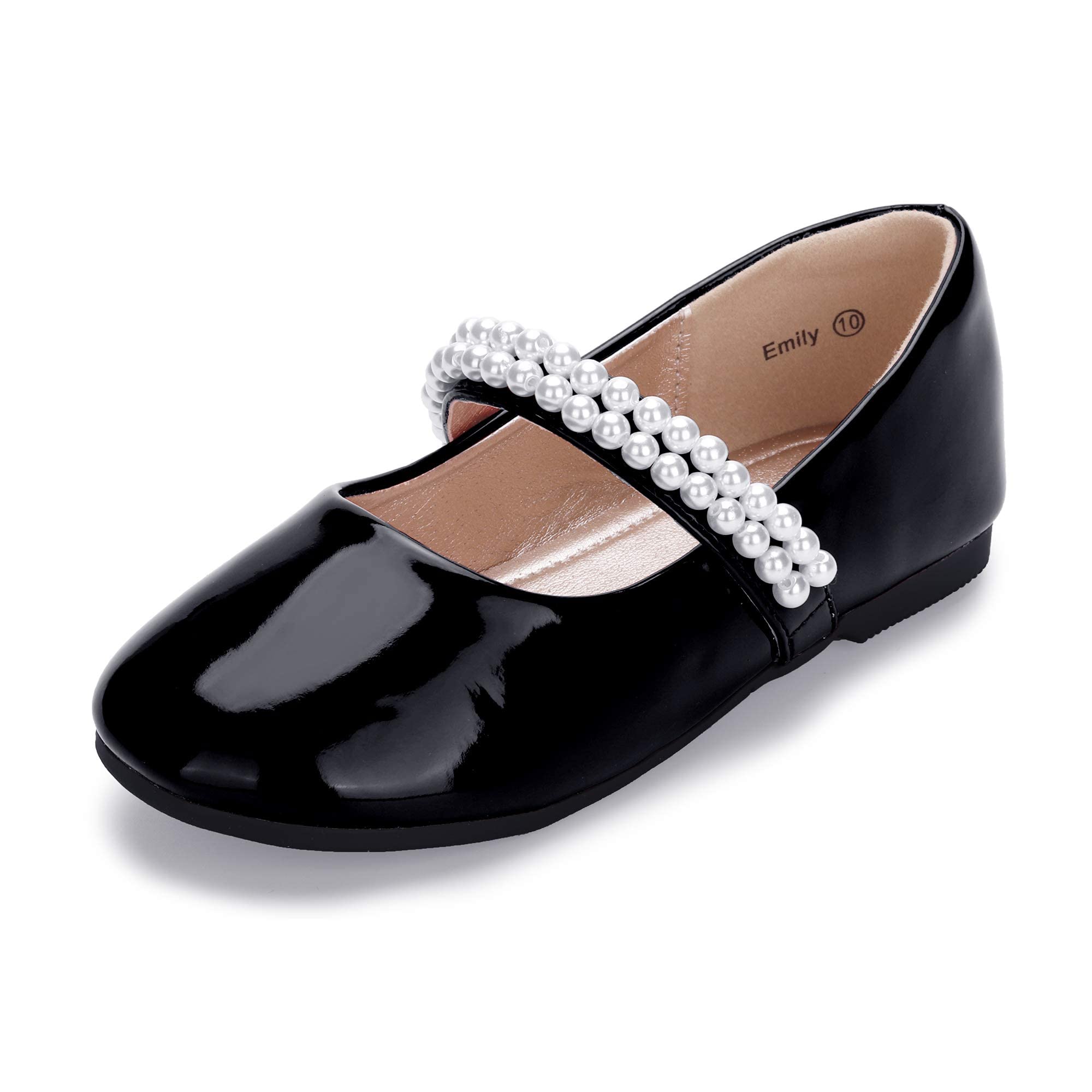 Hehainom Toddler Flower Girls Dress Shoes - Mary Jane Princess Ballet Flats with Bow & Pearls for Party, School, Wedding, and Special Occasions - Comfortable & Stylish Formal Shoes for Little Girls