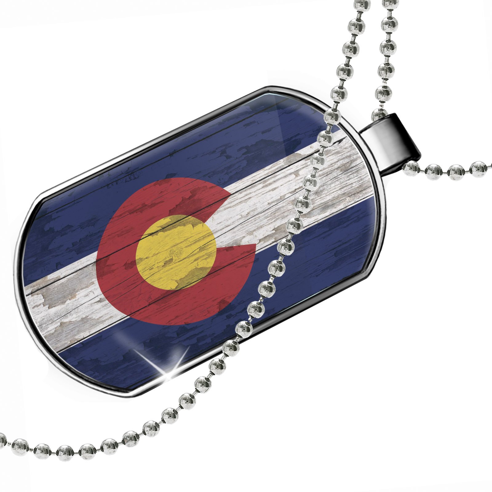 Wooden Colorado State Flag Dog Tag Necklace - USA Military Style Pet ID Tag for Dogs, Perfect for Outdoor Adventures & Travel