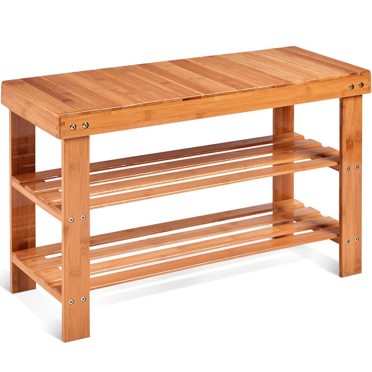 2-Tier Bamboo Shoe Bench with Storage Shelf - Modern Entryway Shoe Organizer for Hallway, Living Room & Bathroom - Free Standing Shoe Rack with Stylish Design (Natural) - Perfect for Small Space Organization & Home Décor