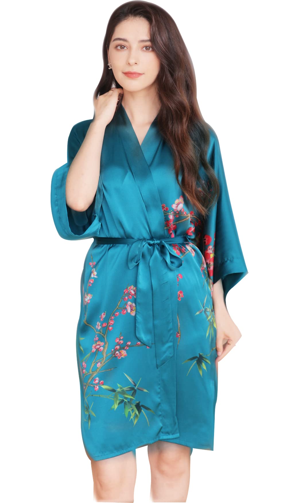 Women's 100% Pure Silk Kimono Robe - Short Sleeve Bathrobe & Loungewear Pajama Set for Spa, Bridal Shower, and Relaxation at Home