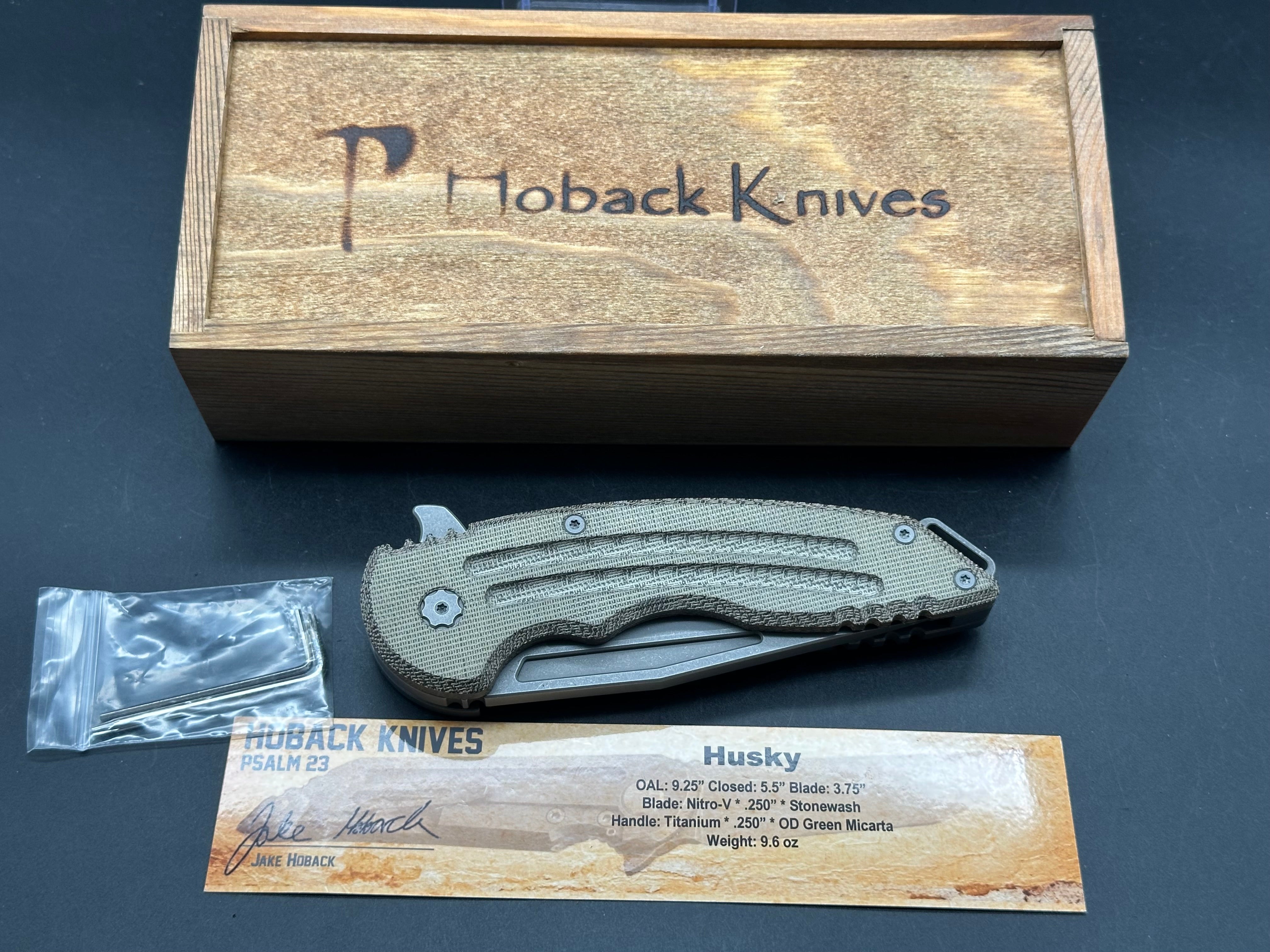 Jake Hoback Husky Folding Knife - Nitro V Stonewash Blade & Titanium Green Micarta Handle - EDC, Outdoor, Camping, Survival Gear
