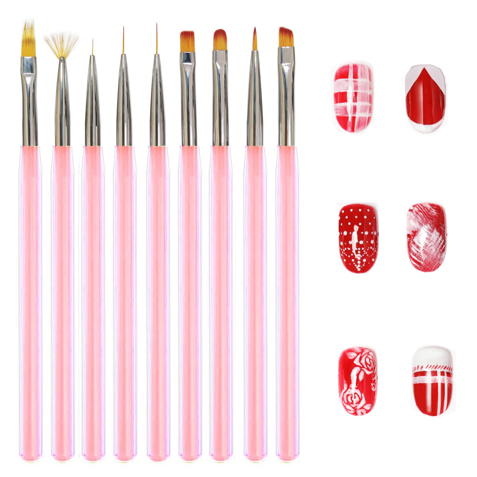 9PCS Professional Nail Art Brush Set for Gel & Acrylic Nails - Dotting Tools, Painting Brush Pens for DIY Nail Designs (Pink) | Perfect for Salon, Home Manicure & Nail Art Enthusiasts