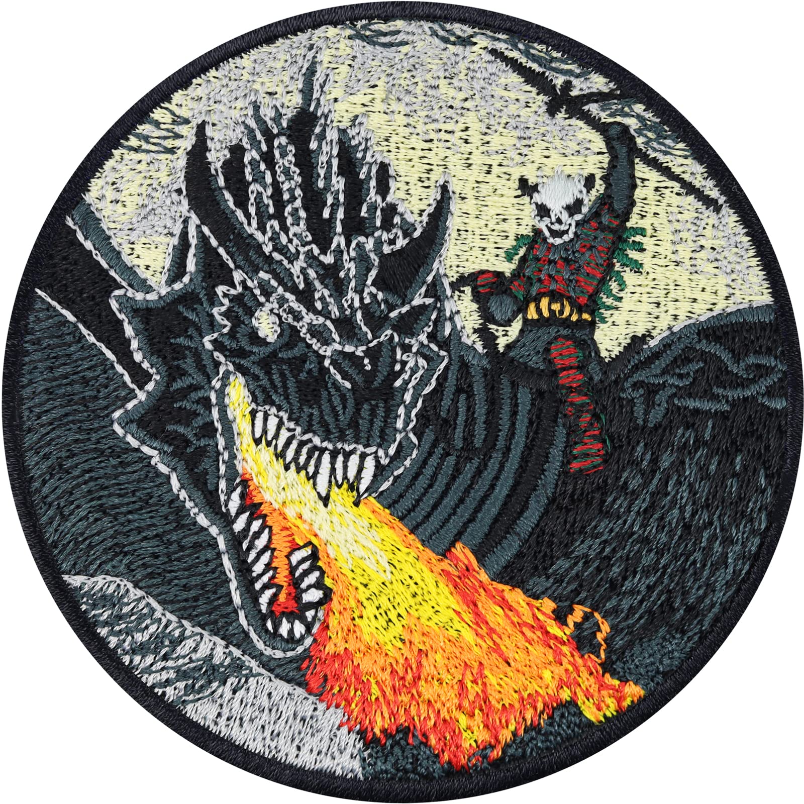 Dragon Fire Embroidered Patch - Iron On/Sew On Black Dragon Mythology Emblem for Jackets, Jeans, Backpacks, Hats & Shirts (3.14x3.14 Inch) - Perfect for Game of Thrones Fans, Biker Gear & Gothic Fashion Accessories