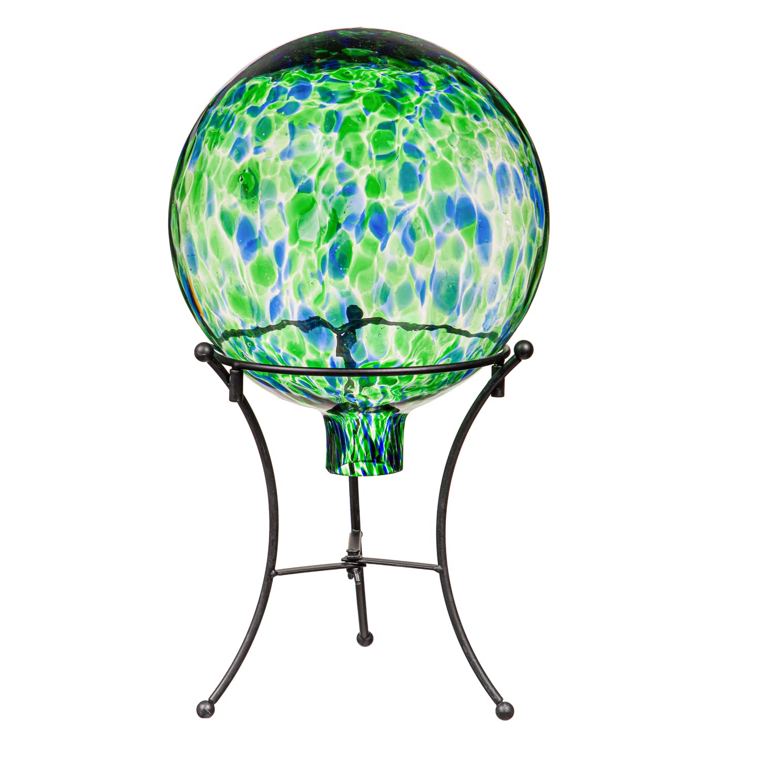 Evergreen 10-Inch Art Glass Turquoise Confetti Gazing Ball with Stand - Perfect for Garden Decor, Patio Ornament, and Outdoor Decoration