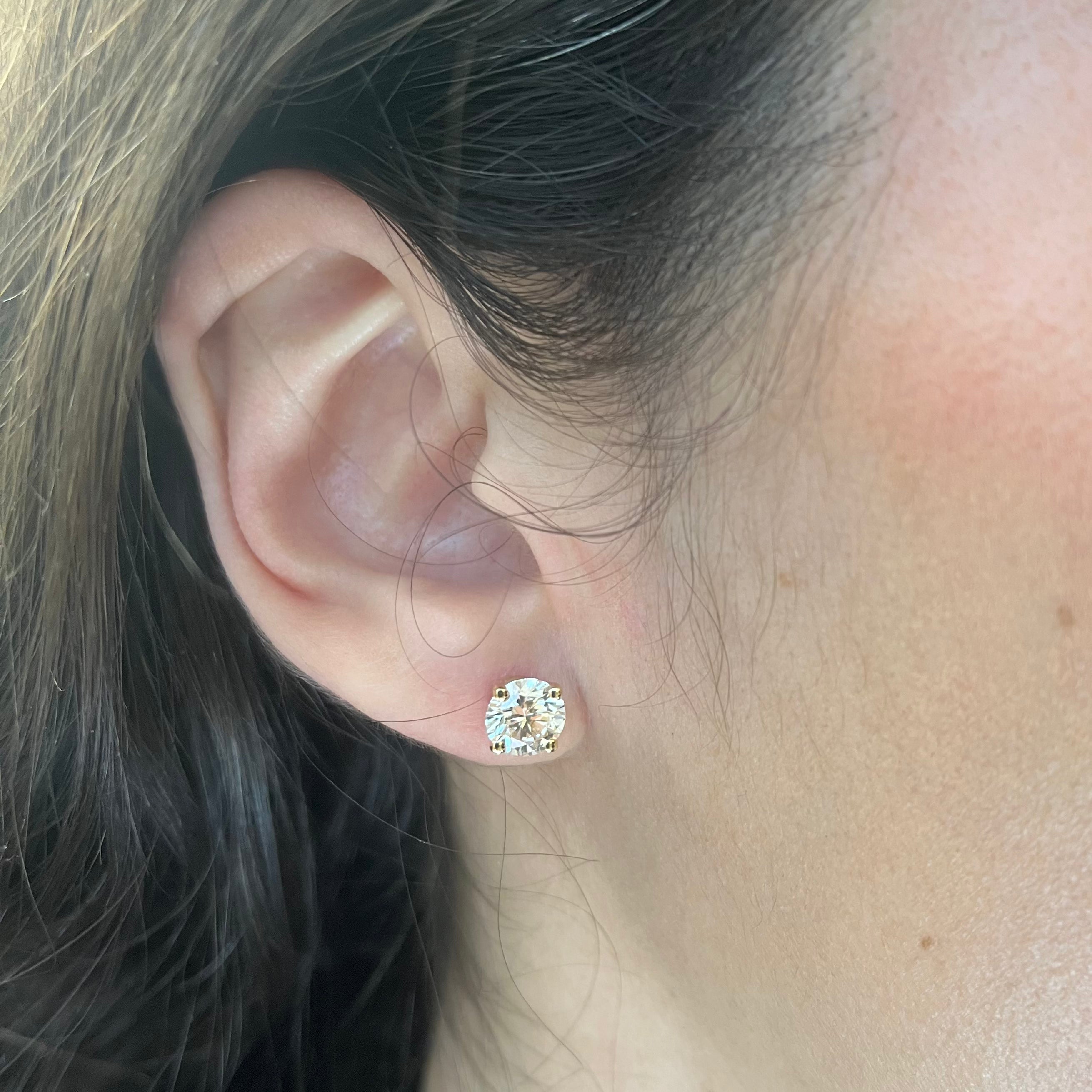 14K Yellow Gold GIA Certified Diamond Stud Earrings | 2.16 Carat Total Weight SI1 Clarity K Color | Perfect for Weddings, Anniversaries & Special Occasions