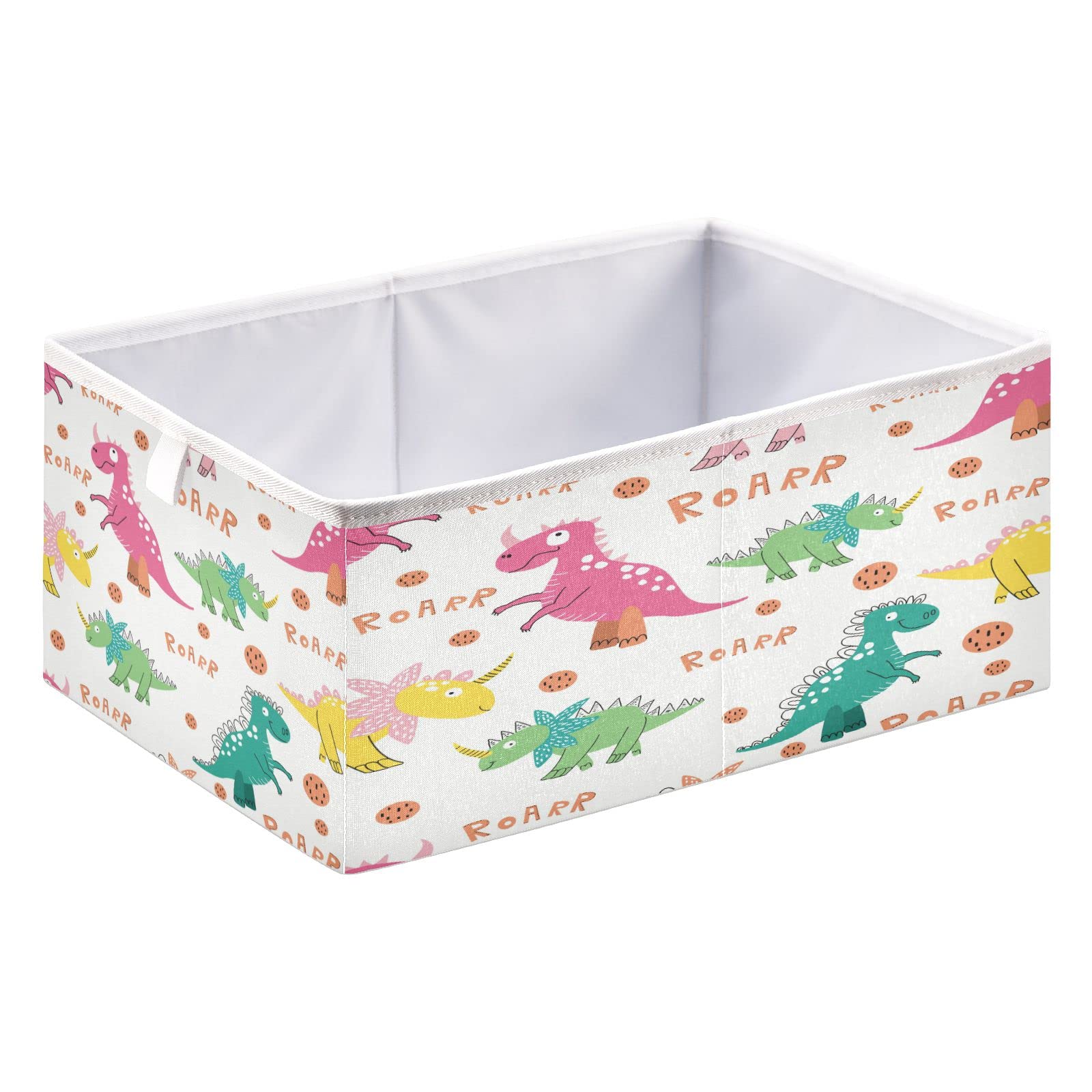 Bolaz Pink Green Yellow Dinosaur Storage Cubes - Foldable Fabric Bins for Kids Room, Closet & Toy Organization | Perfect for Nursery, Playroom & Home Decor