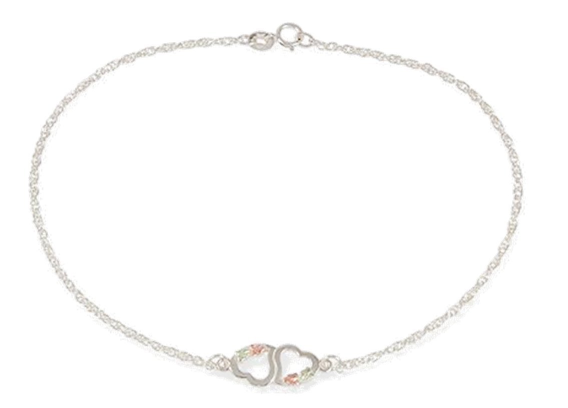 Two Hearts Ankle Bracelet - Sterling Silver, 12k Green Gold & Rose Gold Black Hills Gold Jewelry - Perfect for Weddings, Anniversaries & Romantic Gifts