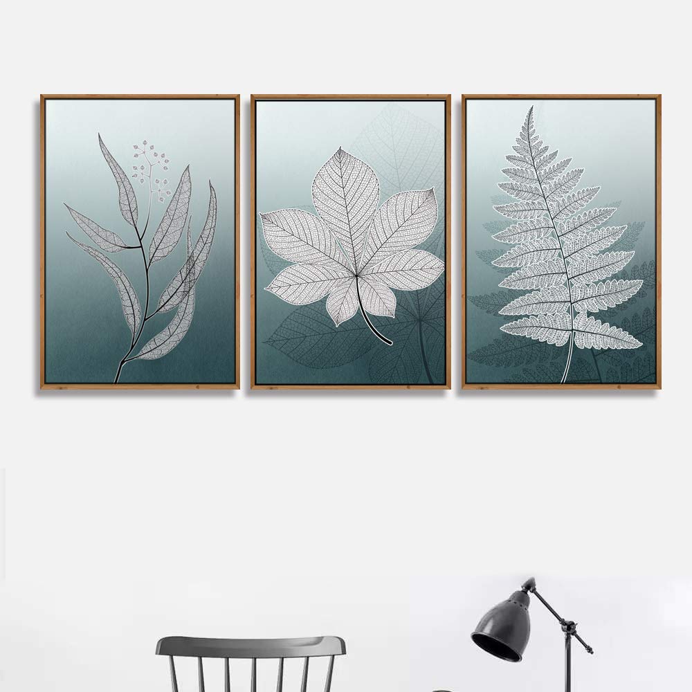 3 Piece Framed Canvas Wall Art Set - Leaf Theme Modern Home Decor for Living Room & Bedroom - Ready to Hang 24
