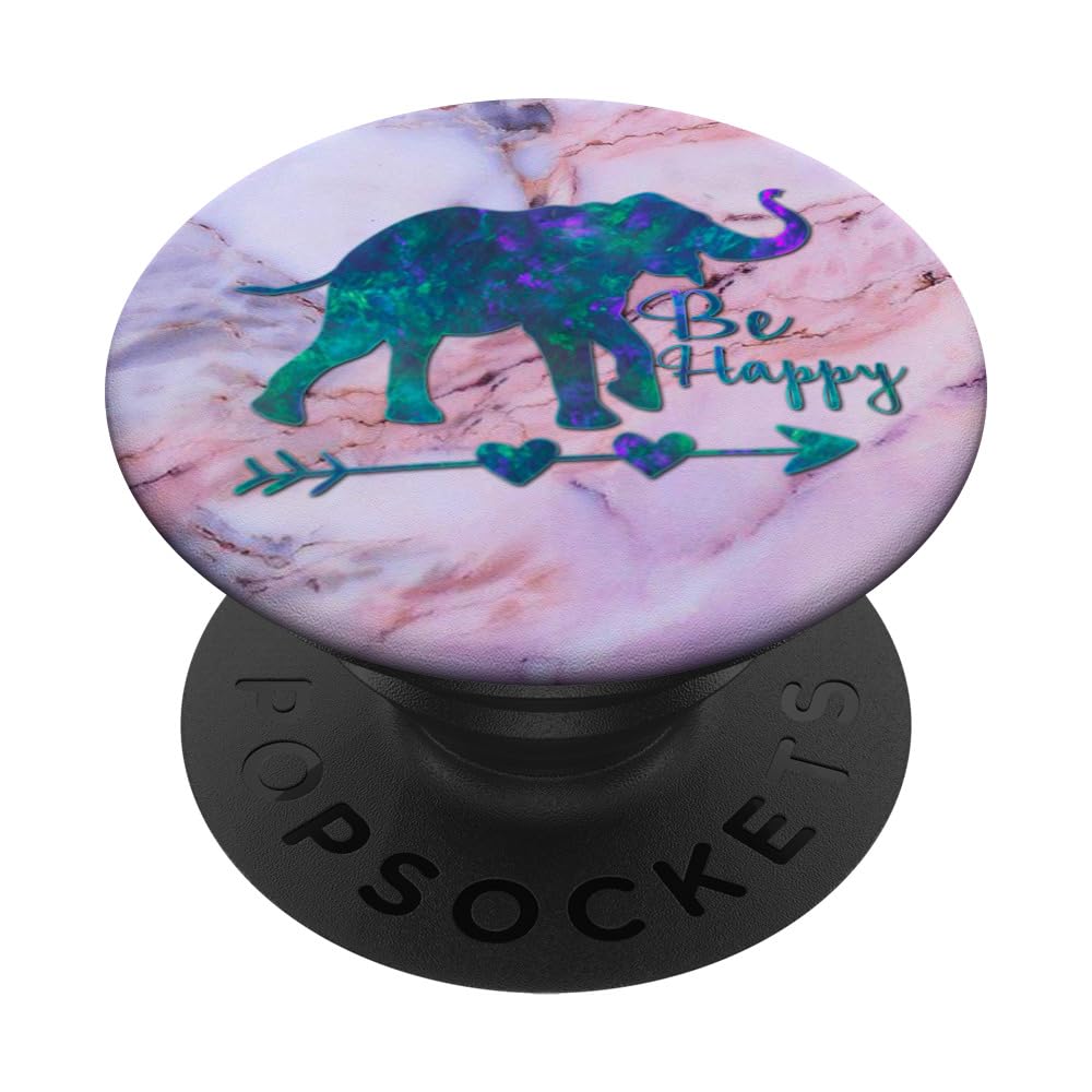 Teal Blue Purple Elephant Phone Grip - Be Happy PopSockets PopGrip with Pink Grey Base, Perfect for Smartphones, Tablets, and Daily Use