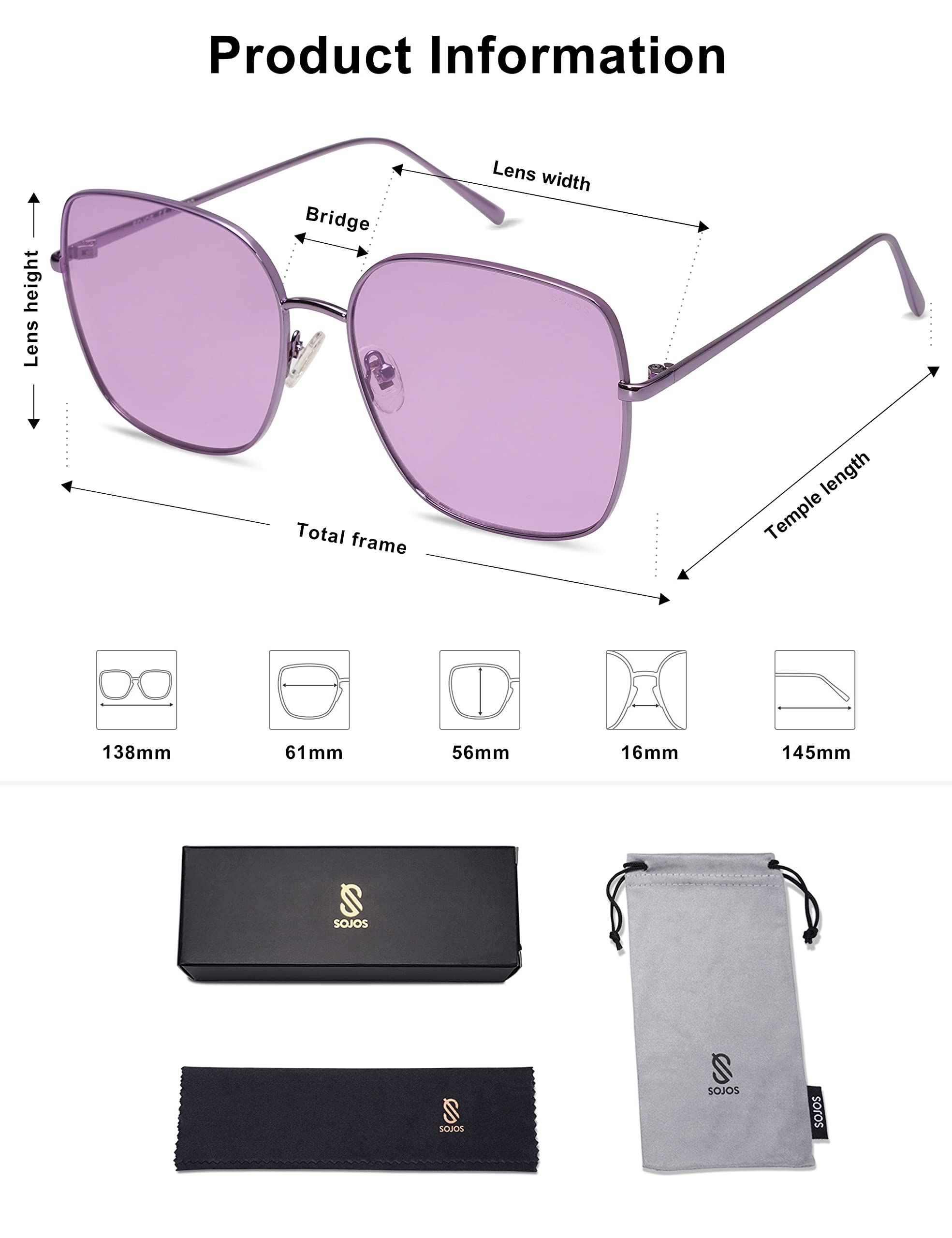 SOJOS Trendy Oversized Square Metal Frame Sunglasses for Women & Men - Retro Big Flat Lens UV400 Protection Unisex Shades SJ1146 | Perfect for Beach, Driving, and Outdoor Activities