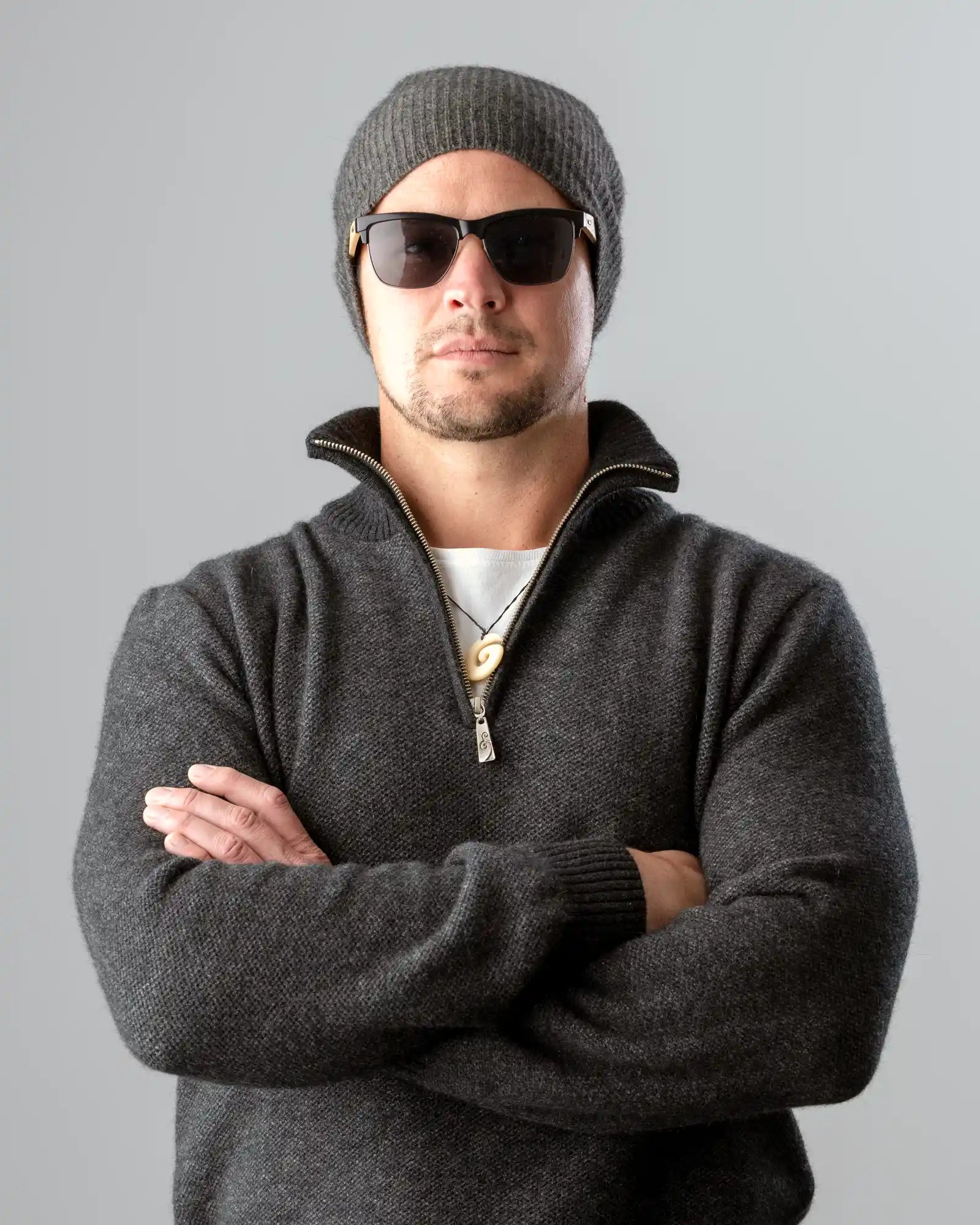 Charcoal Textured Half Zip Sweater for Men - Comfortable & Stylish Pullover for Casual Wear, Outdoor Activities & Fall Layering