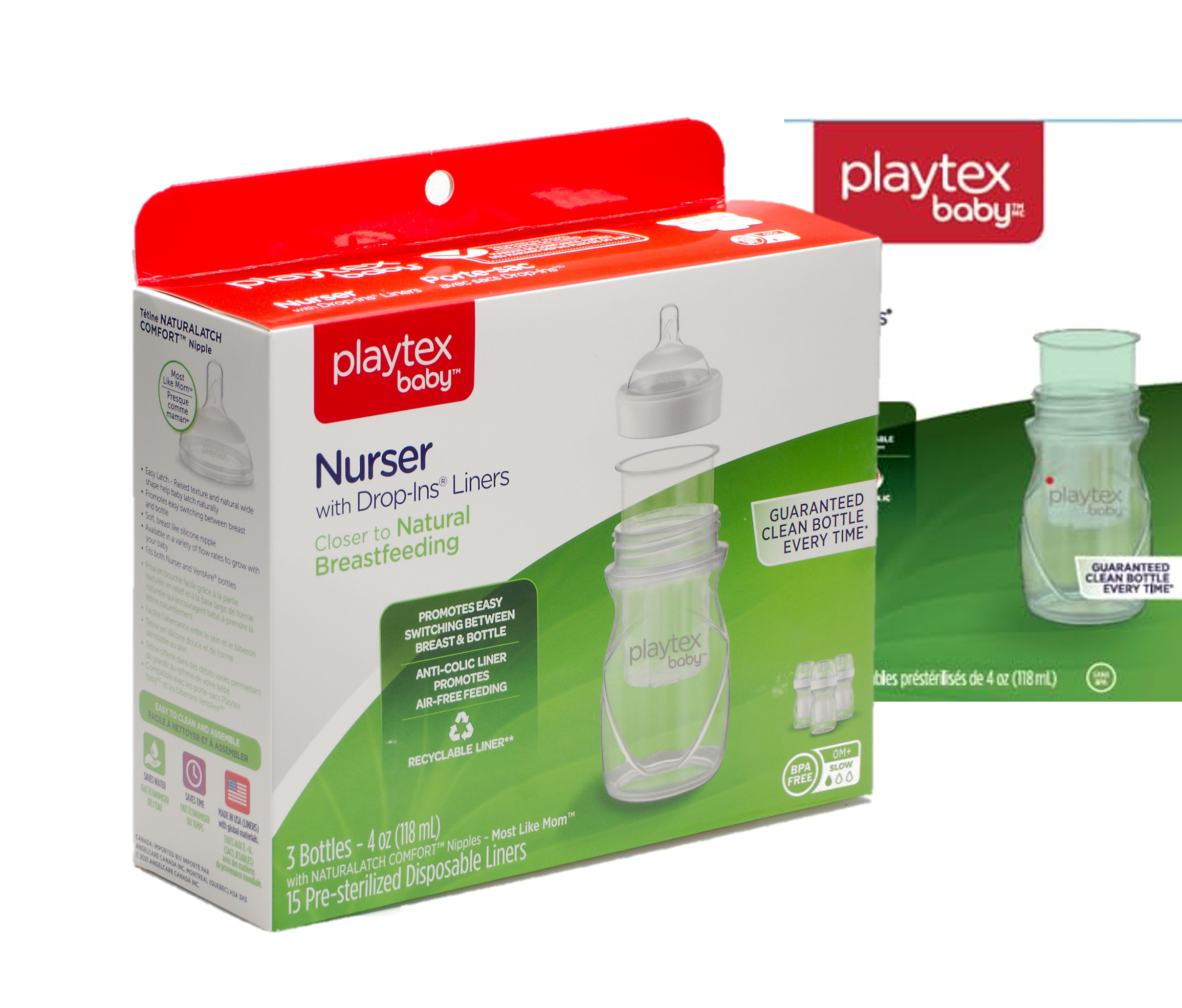 Playtex Baby Nurser Bottles with Drop Ins Liners - 3 Pack (4 oz Each) | BPA-Free, Leak-Proof Baby Bottles for Newborns & Infants | Perfect for Breastfeeding, Formula Feeding & On-the-Go Use